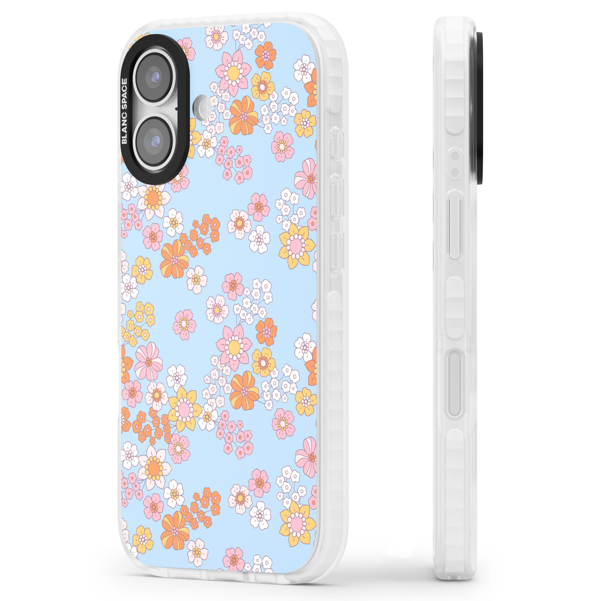 Lake Blue Flower Mix iPhone 17 Impact Pro Clear Phone Case Side Profile