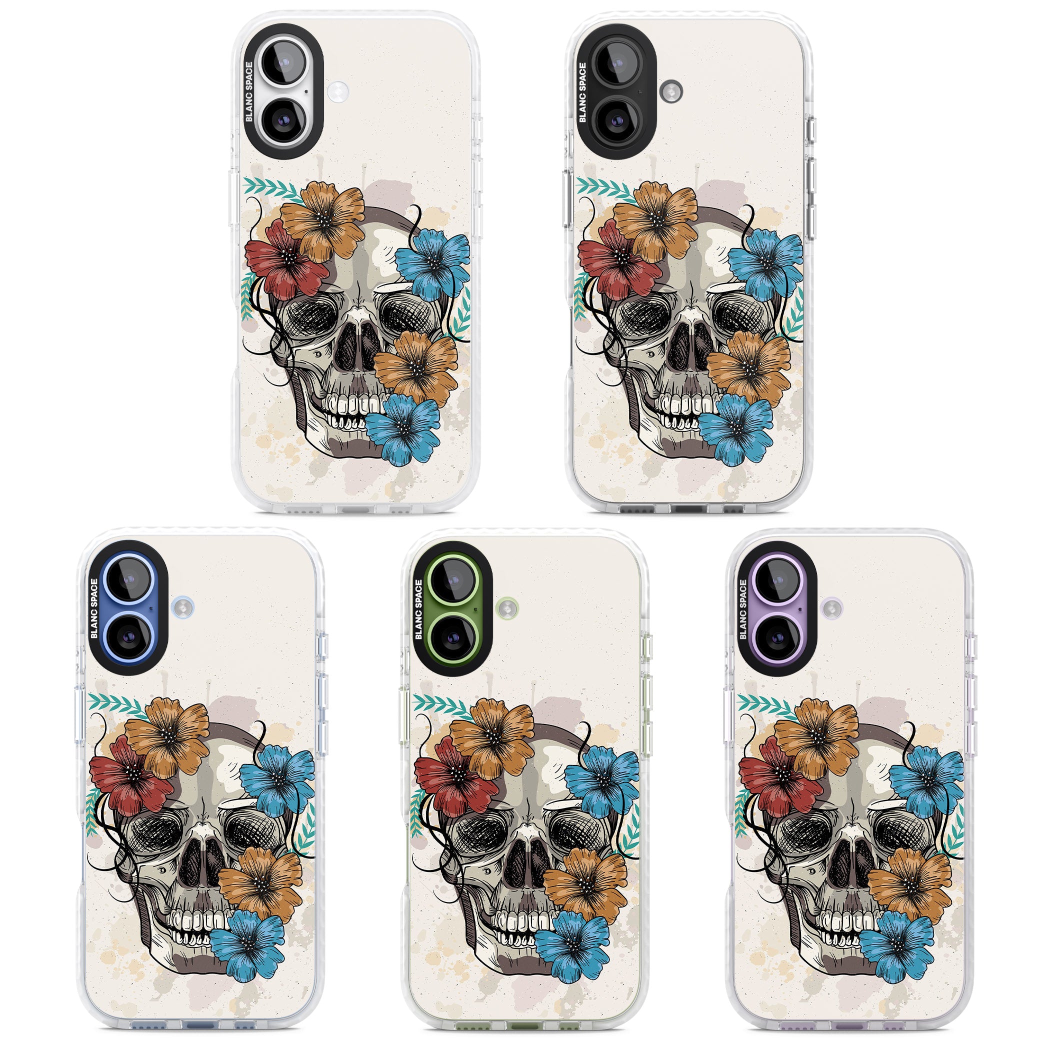 Sugar Skull Floral iPhone 17 Impact Pro Clear Phone Case APT Impact Protection