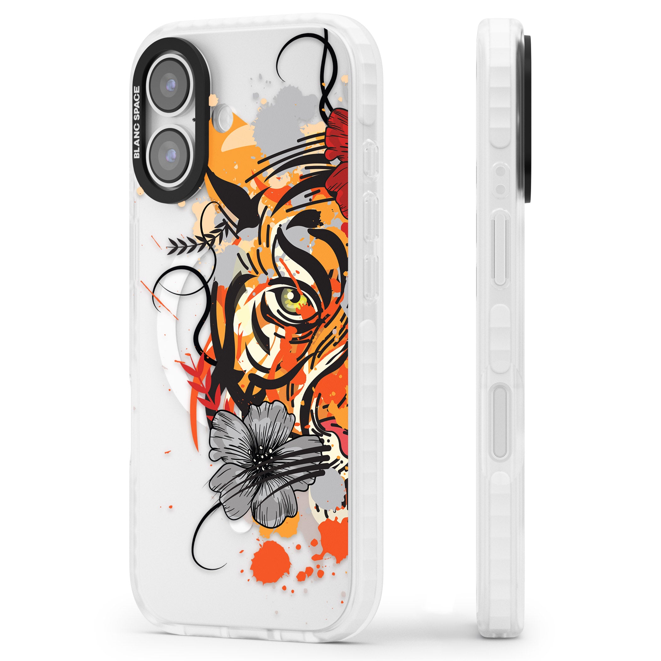 Sugar Skull Tiger iPhone 17 Impact Pro Clear Phone Case Side Profile