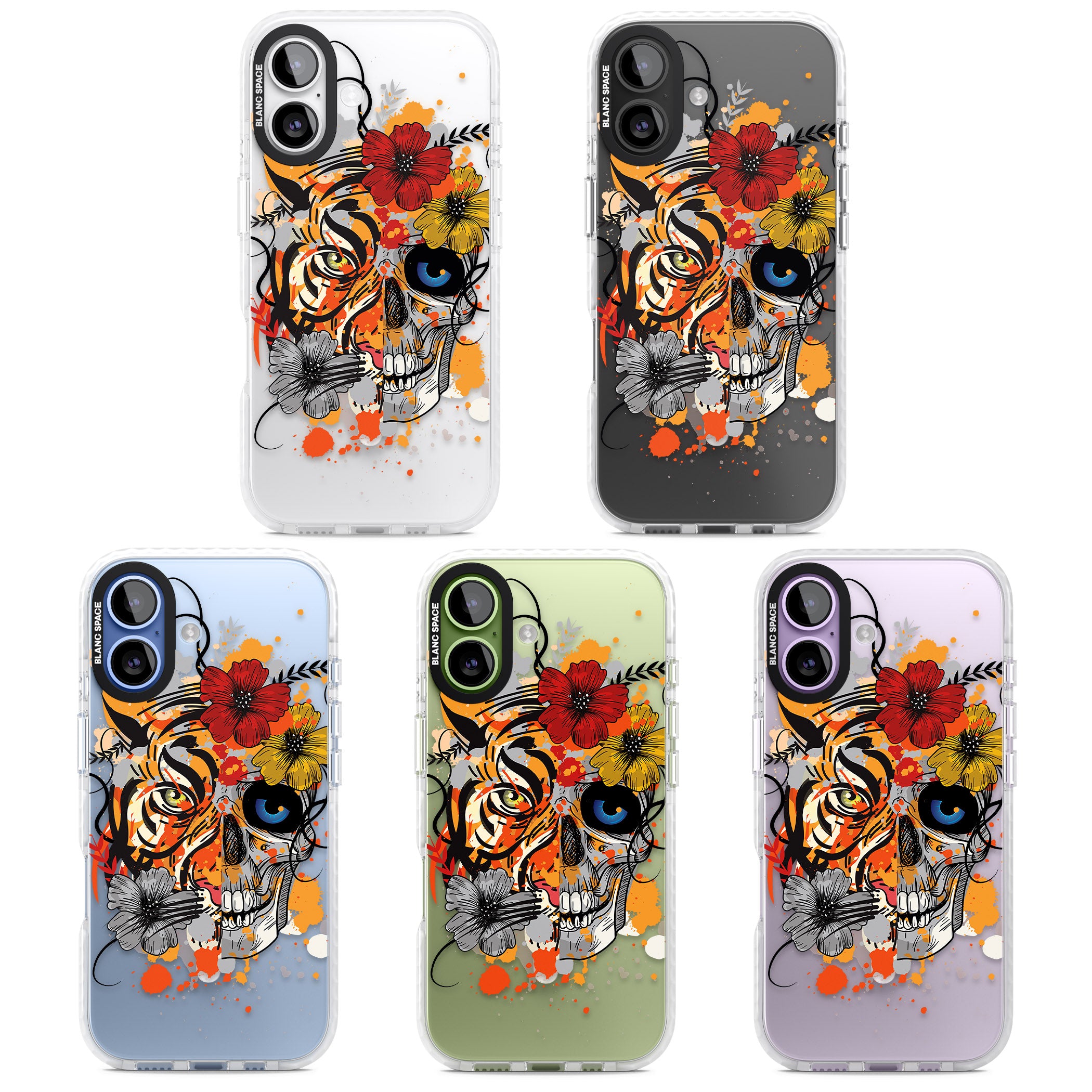 Sugar Skull Tiger Floral iPhone 17 Impact Pro Clear Phone Case APT Impact Protection