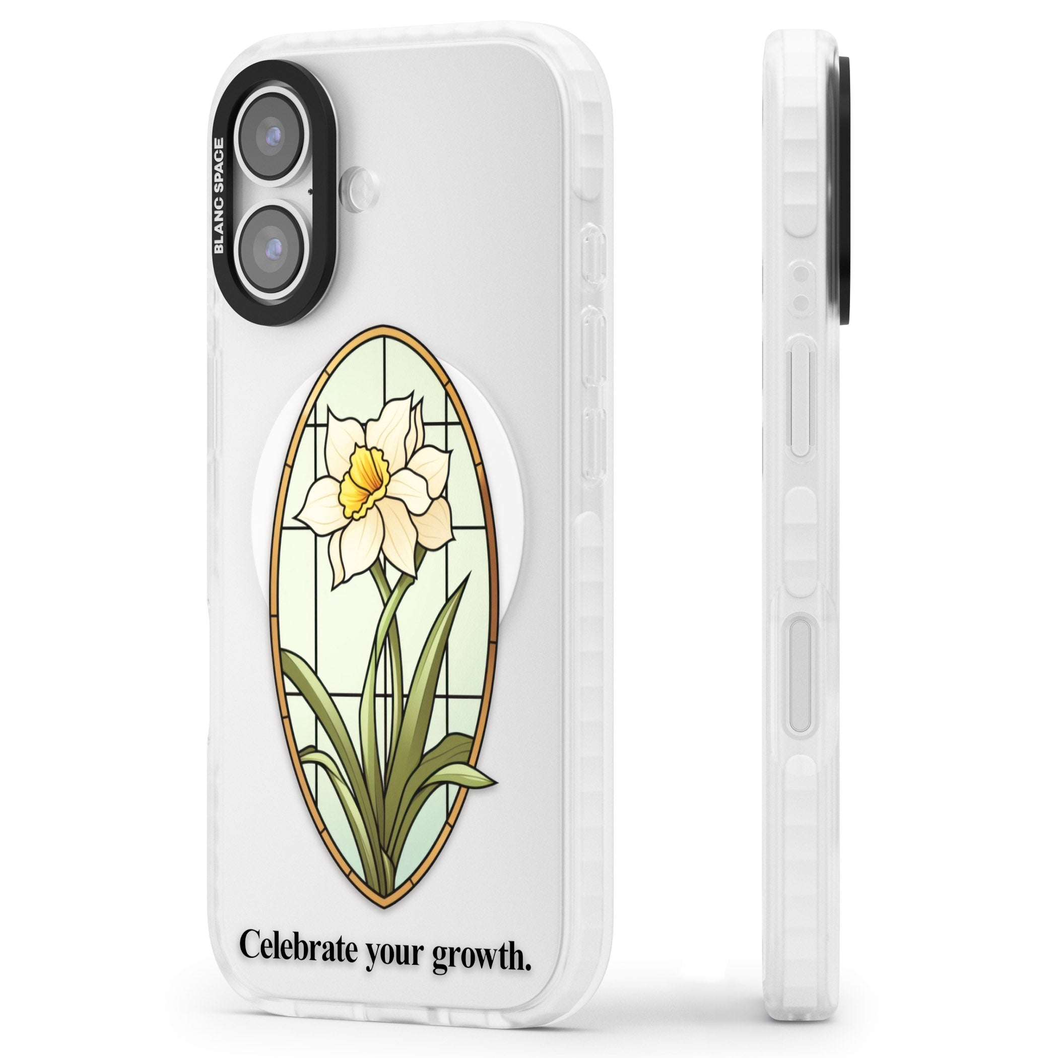 Celebrate Your Growth iPhone 17 Impact Pro Clear Phone Case Side Profile
