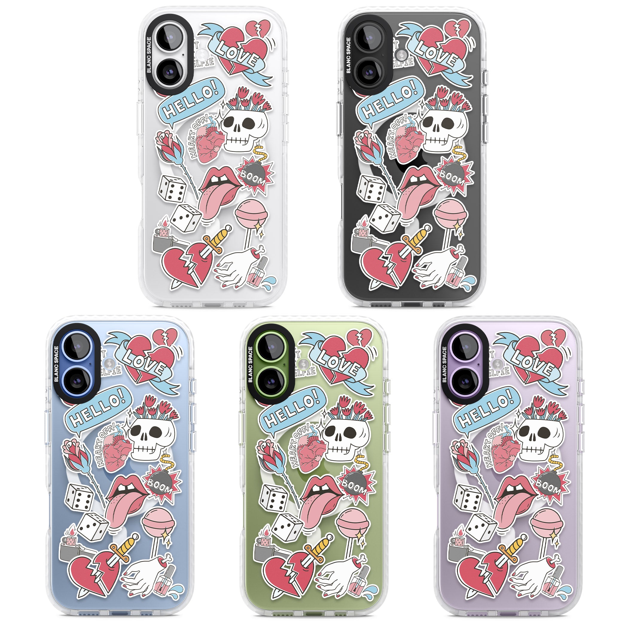 Skull & Flowers Stickers iPhone 17 Impact Pro Clear Phone Case APT Impact Protection