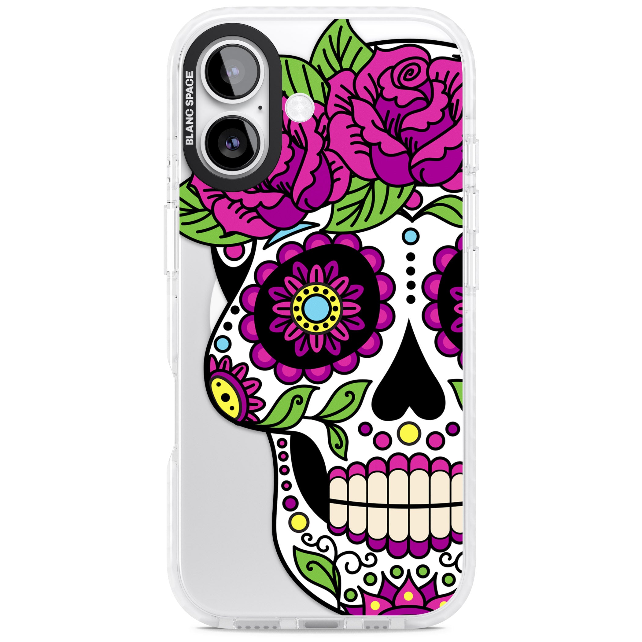 Purple Floral Sugar Skull iPhone 17 Impact Pro Clear Phone Case