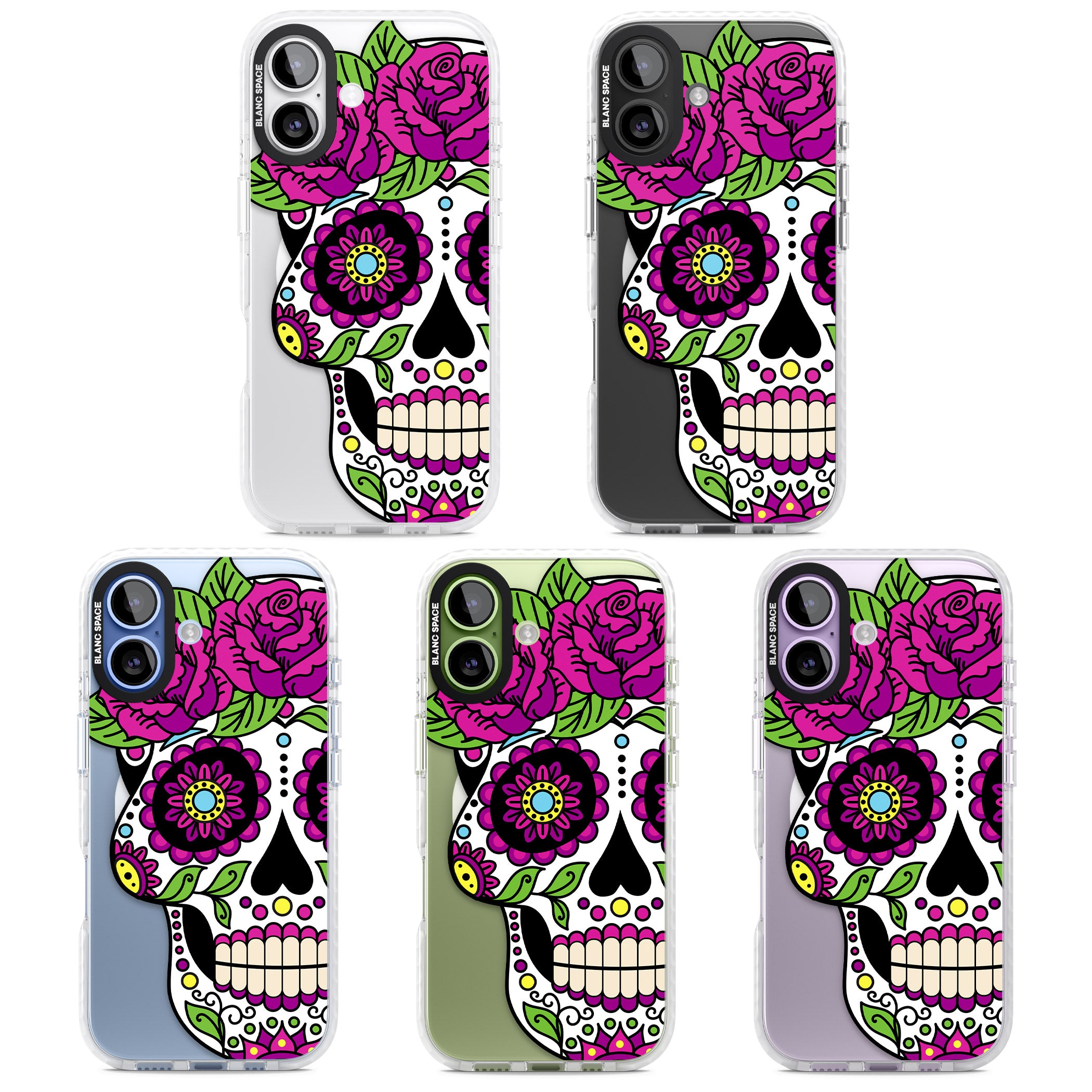 Purple Floral Sugar Skull iPhone 17 Impact Pro Clear Phone Case APT Impact Protection