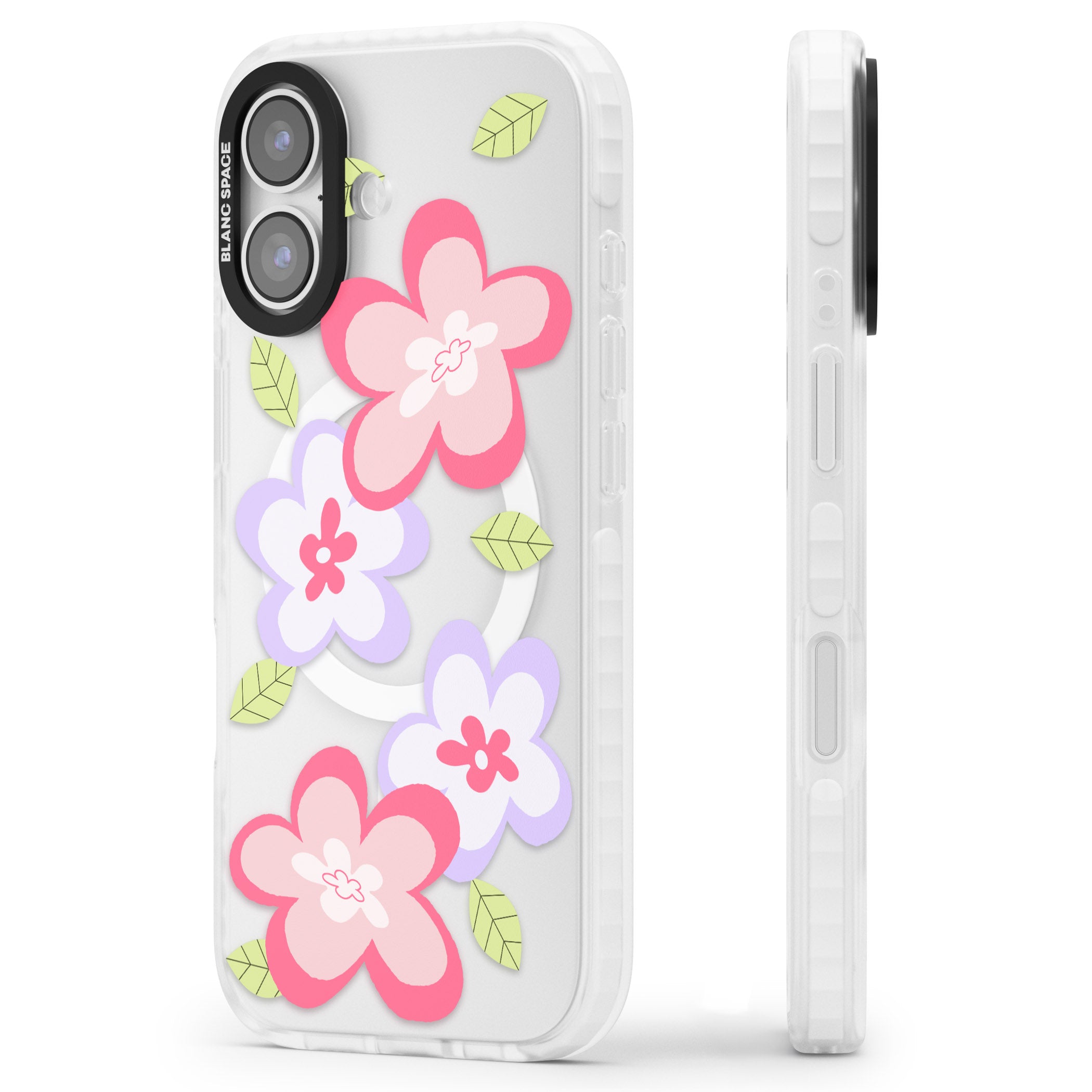 Funky Flowers iPhone 17 Impact Pro Clear Phone Case Side Profile