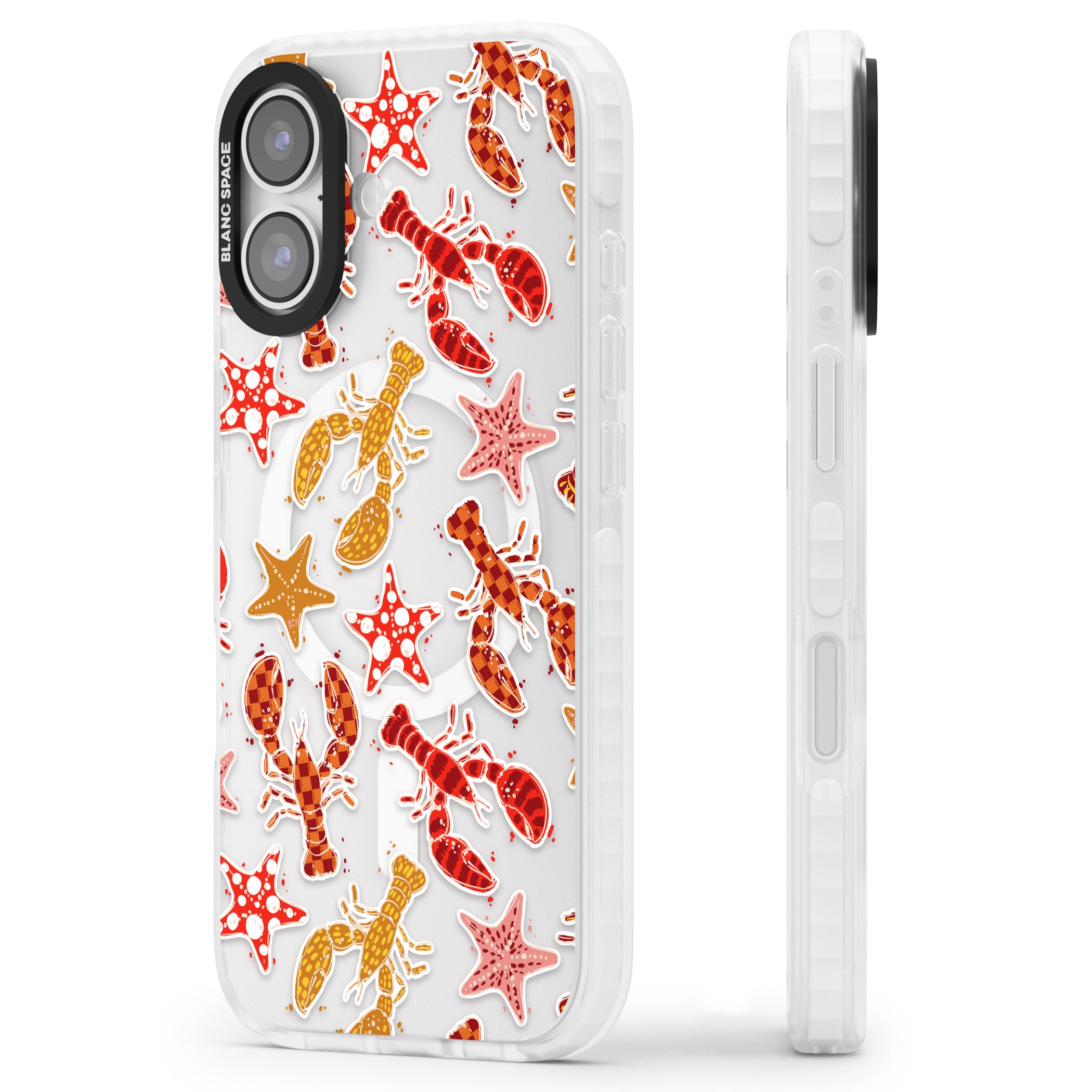 Lobster & Starfish Coastal Pattern iPhone 17 Impact Pro Clear Phone Case Side Profile