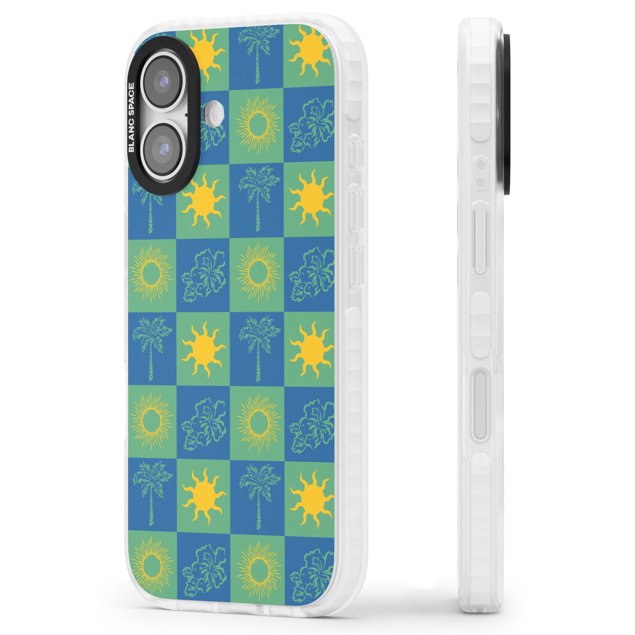 Green & Blue Tropical Checked iPhone 17 Impact Pro Clear Phone Case Side Profile