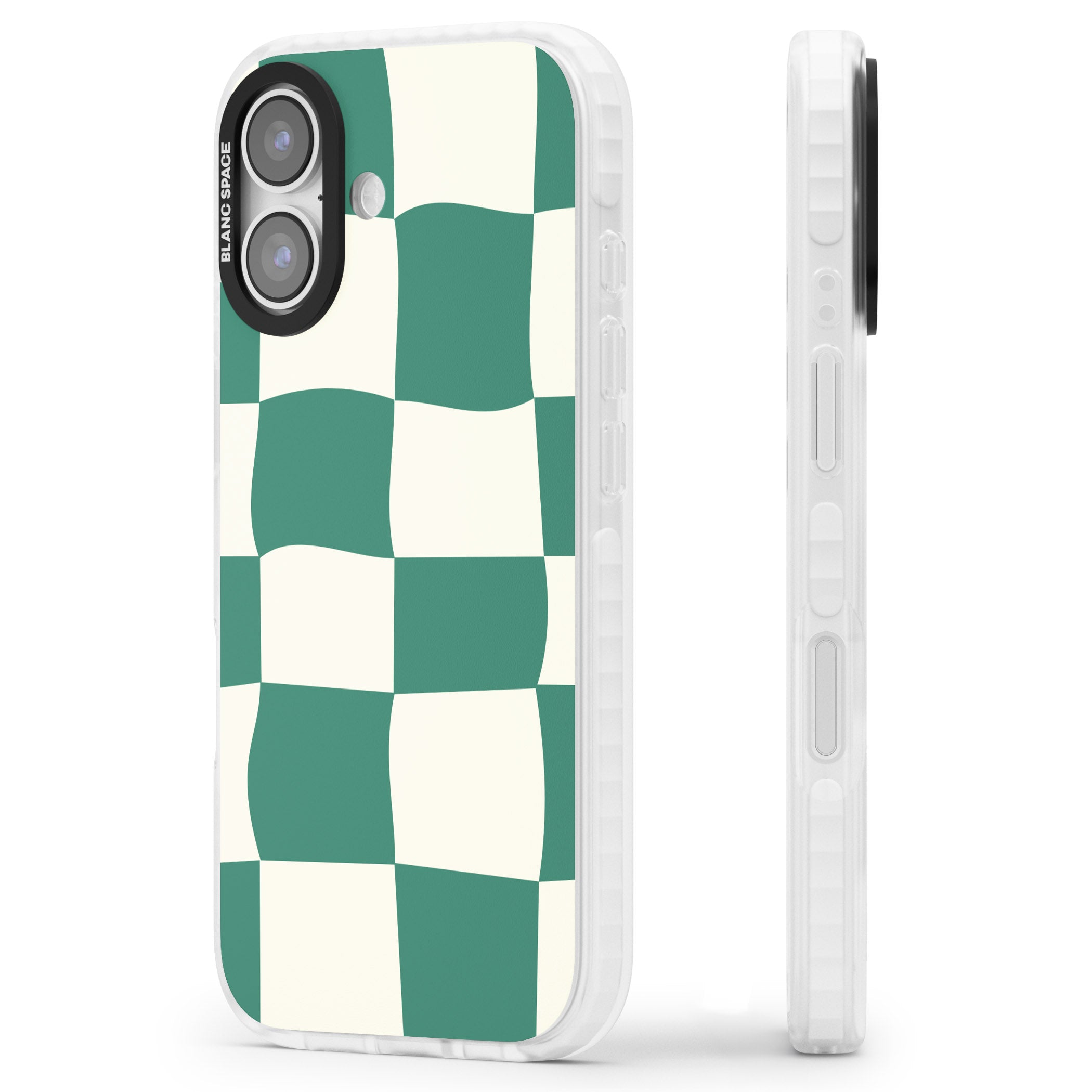 Green & Cream Wavy Check iPhone 17 Impact Pro Clear Phone Case Side Profile