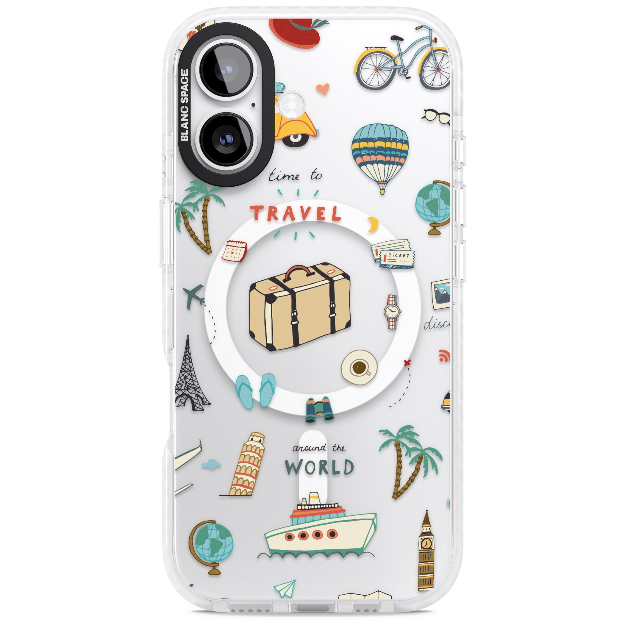 Cute Travel Pattern Transparent iPhone 17 Impact Pro Clear Phone Case