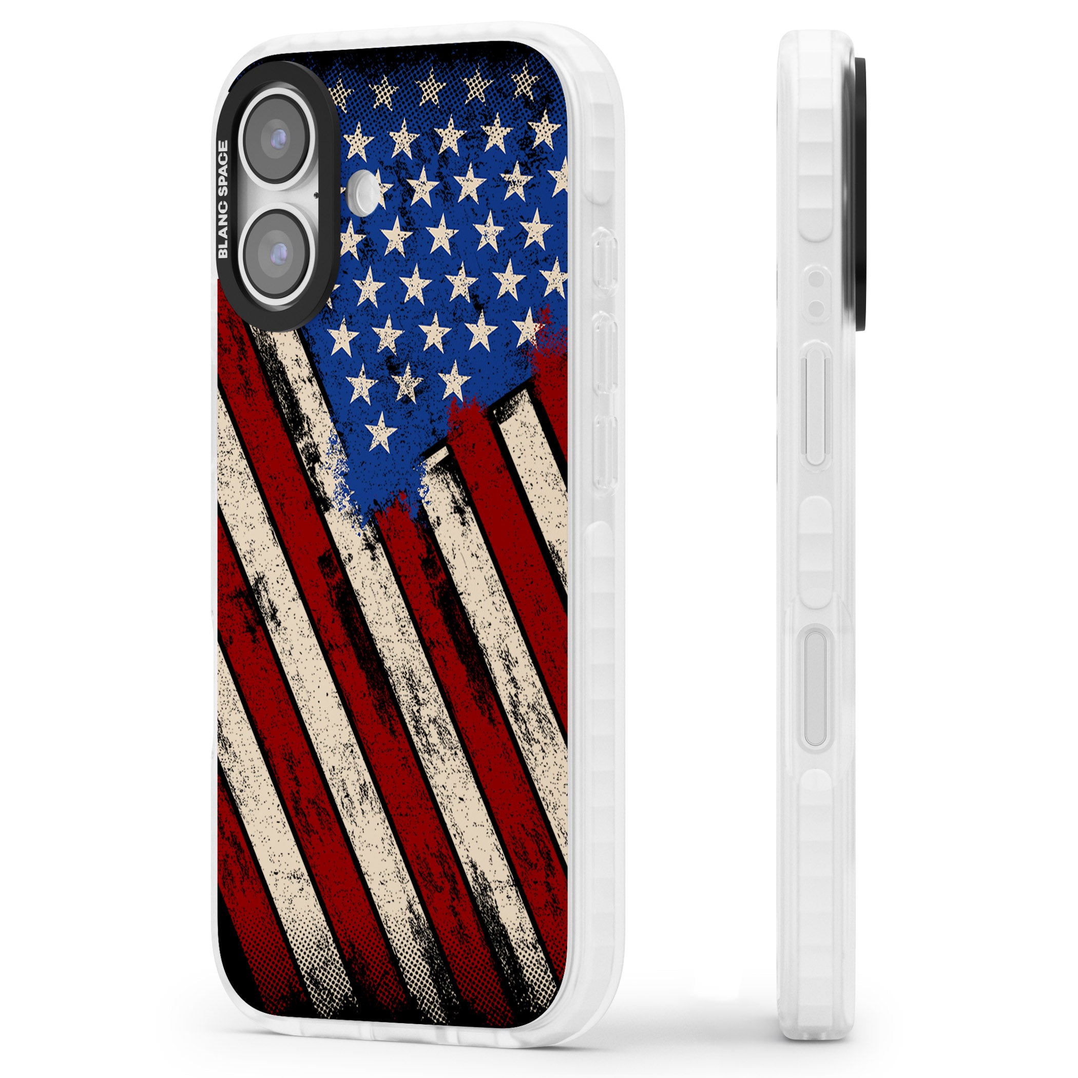 Distressed Us Flag iPhone 17 Impact Pro Clear Phone Case Side Profile