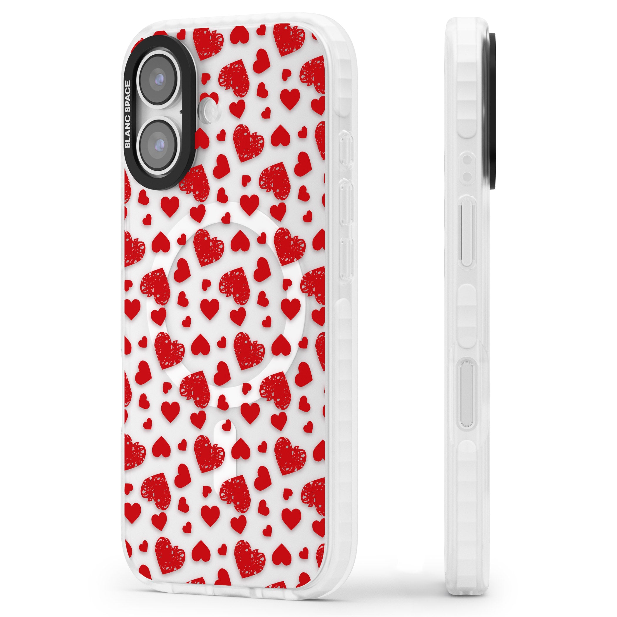 Red Heart Pattern Classic iPhone 17 Impact Pro Clear Phone Case Side Profile