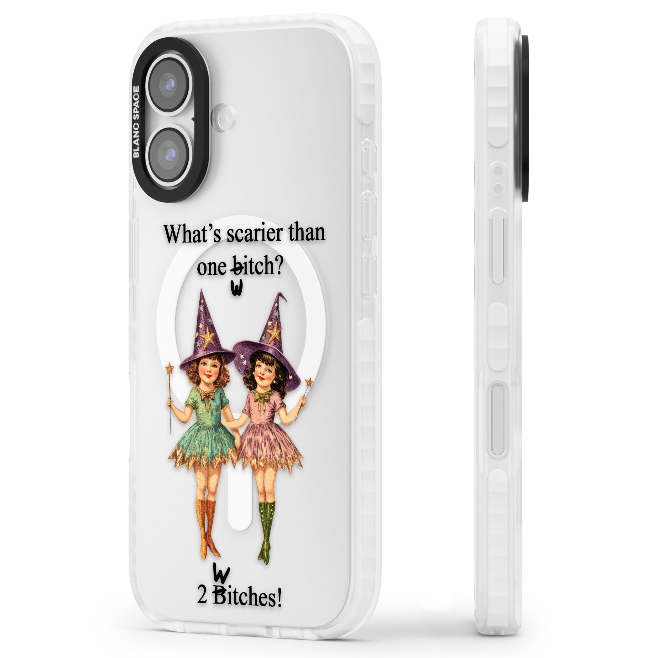 Two Witches iPhone 17 Impact Pro Clear Phone Case Side Profile