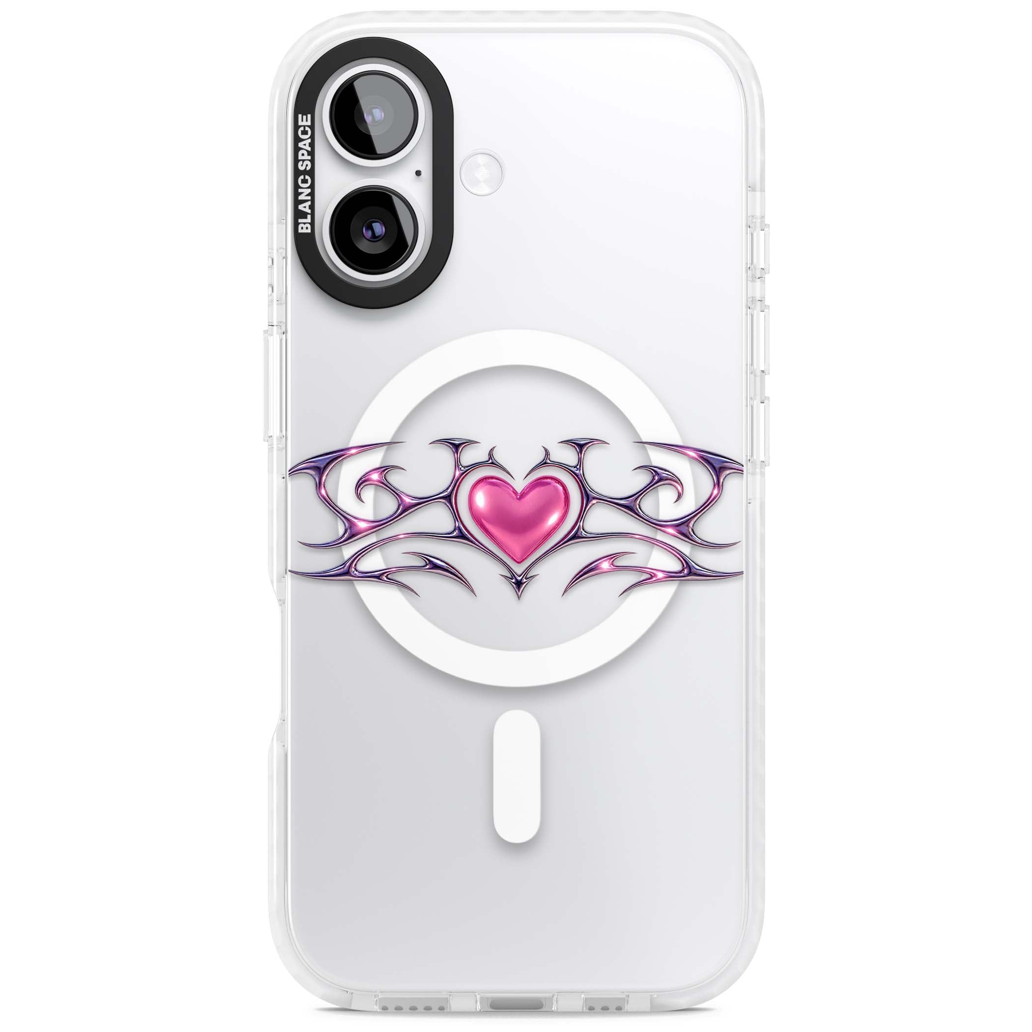 Pink Chrome Heart y2k iPhone case | Impact Magsafe case for iPhone 17