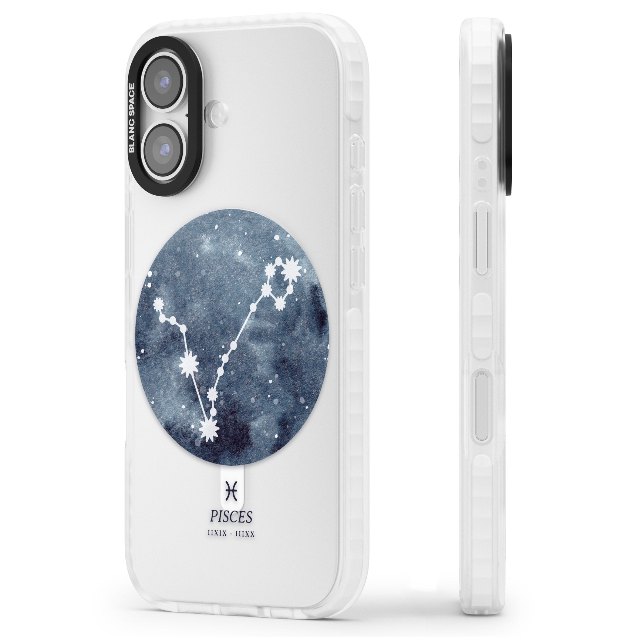 Pisces Zodiac Constellation iPhone 17 Impact Pro Clear Phone Case Side Profile