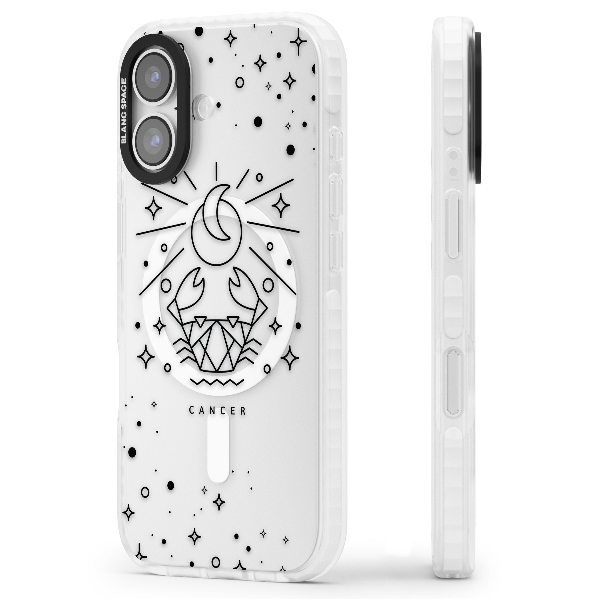 Zodiac Cancer Moon iPhone 17 Impact Pro Clear Phone Case Side Profile