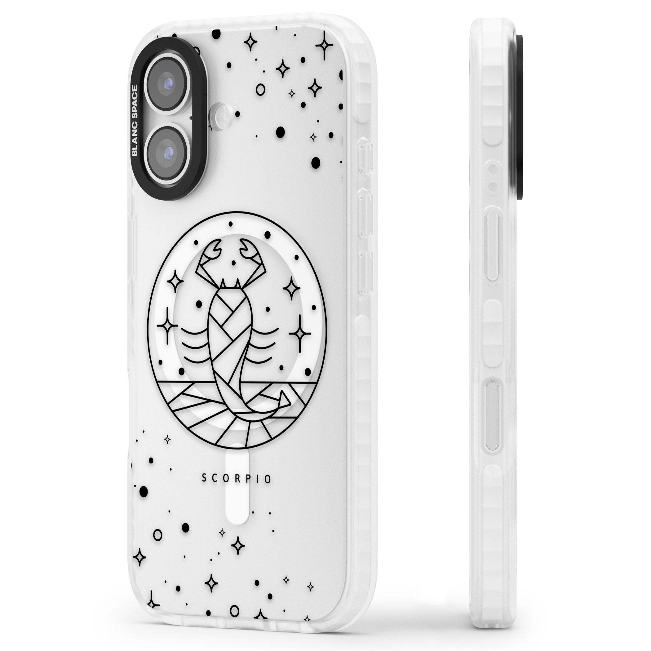 Scorpio Emblem Cosmic Design iPhone 17 Impact Pro Clear Phone Case Side Profile