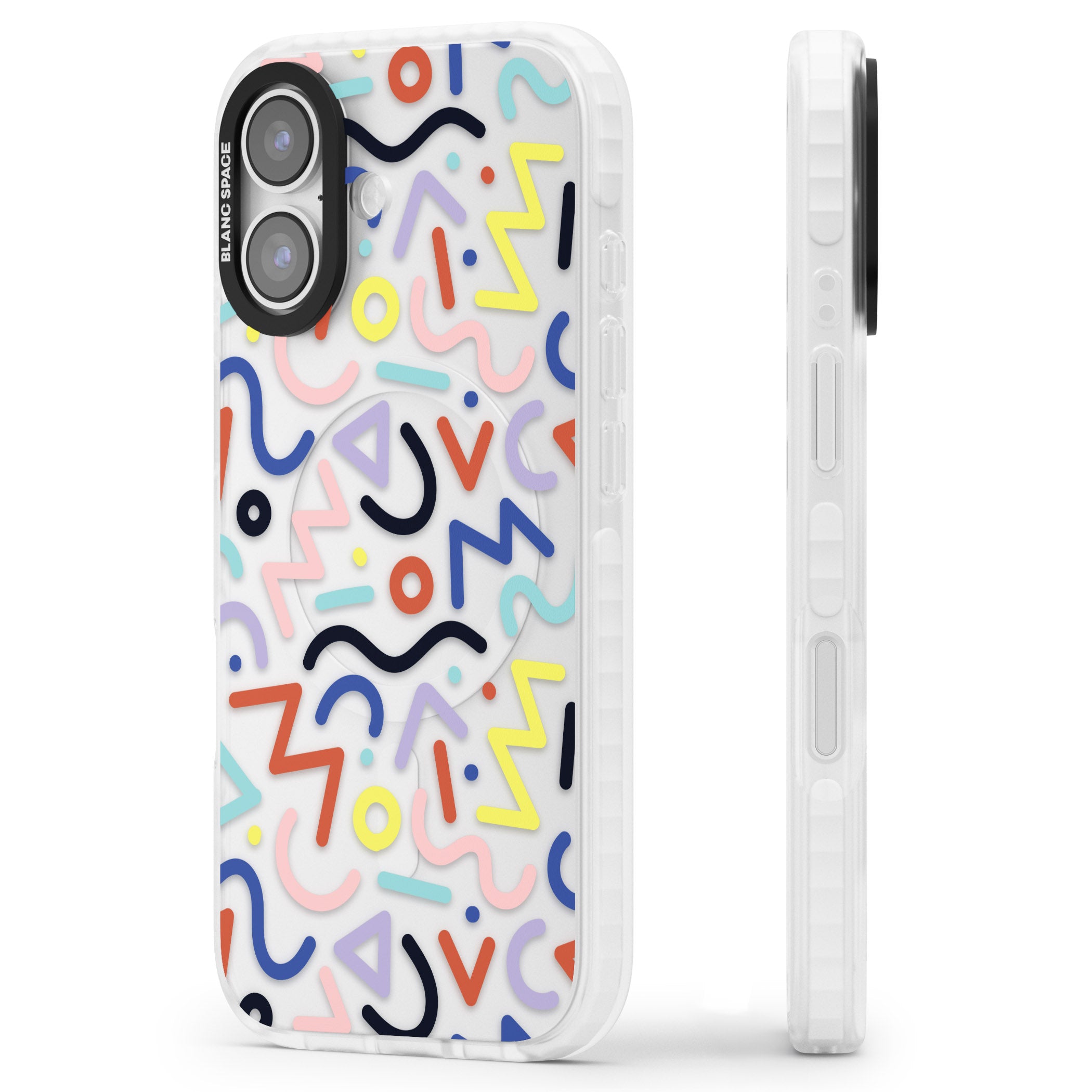 Memphis Retro Pattern iPhone 17 Impact Clear Phone Case Side Profile