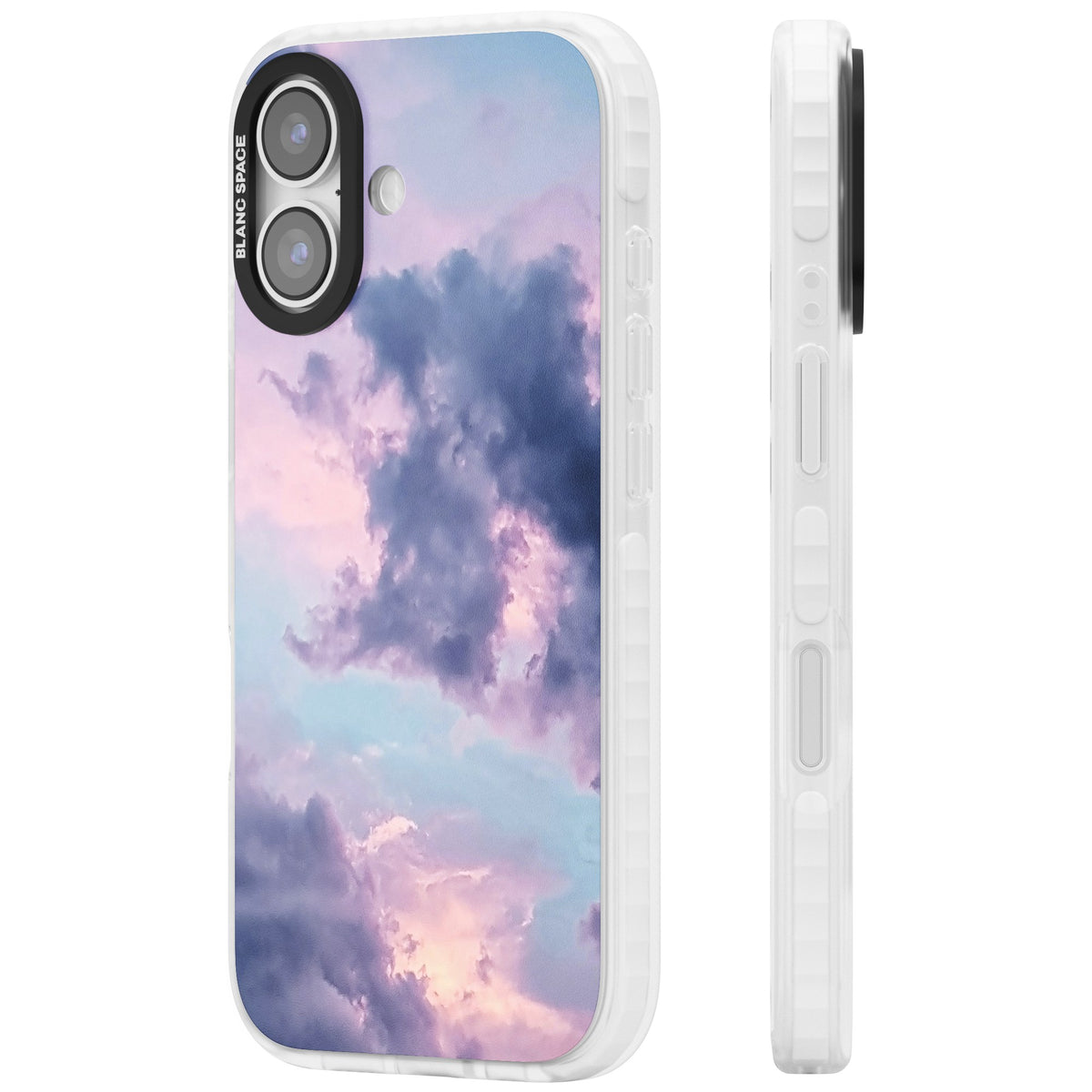 Lavender Clouds iPhone 16 / iPhone 16 Plus / iPhone 17 Impact Clear Phone Case side