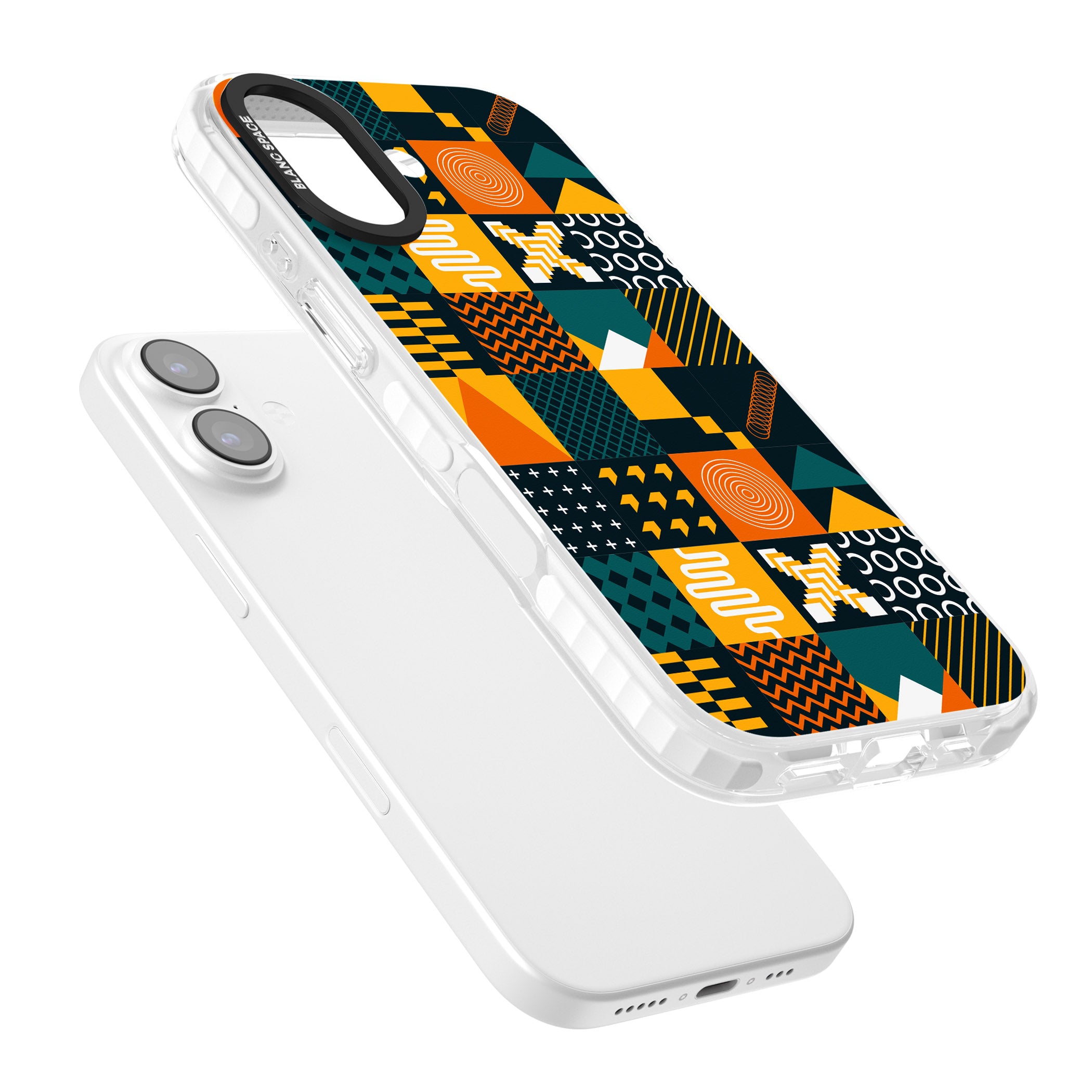 Funky Geometric Patterns: Orange & Dark Green iPhone 17 Impact Clear Phone Case Colours