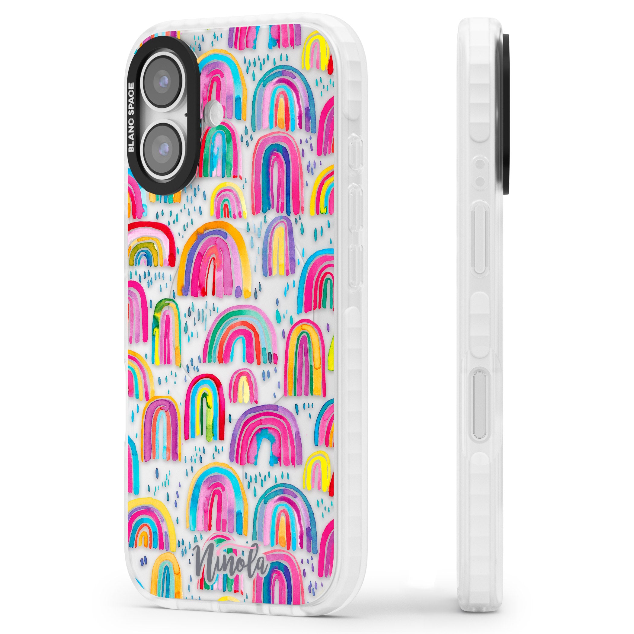 Watercolor Rainbow iPhone 17 Impact Clear Phone Case Side Profile