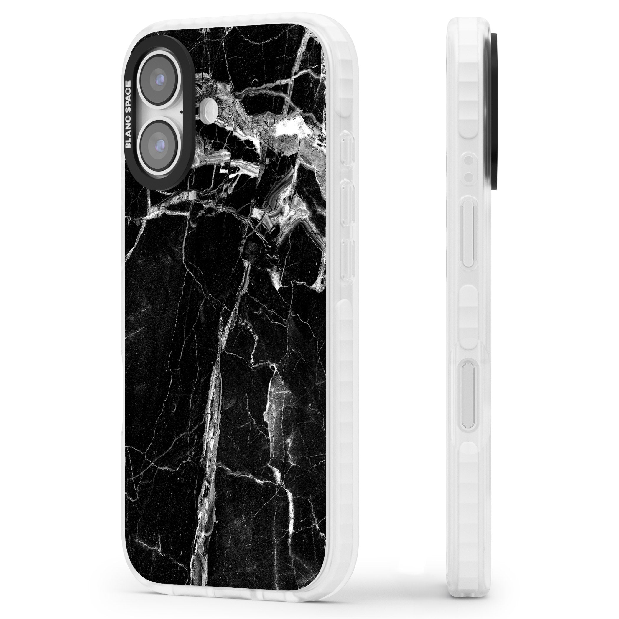 Black Onyx Marble iPhone 17 Impact Clear Phone Case Side Profile