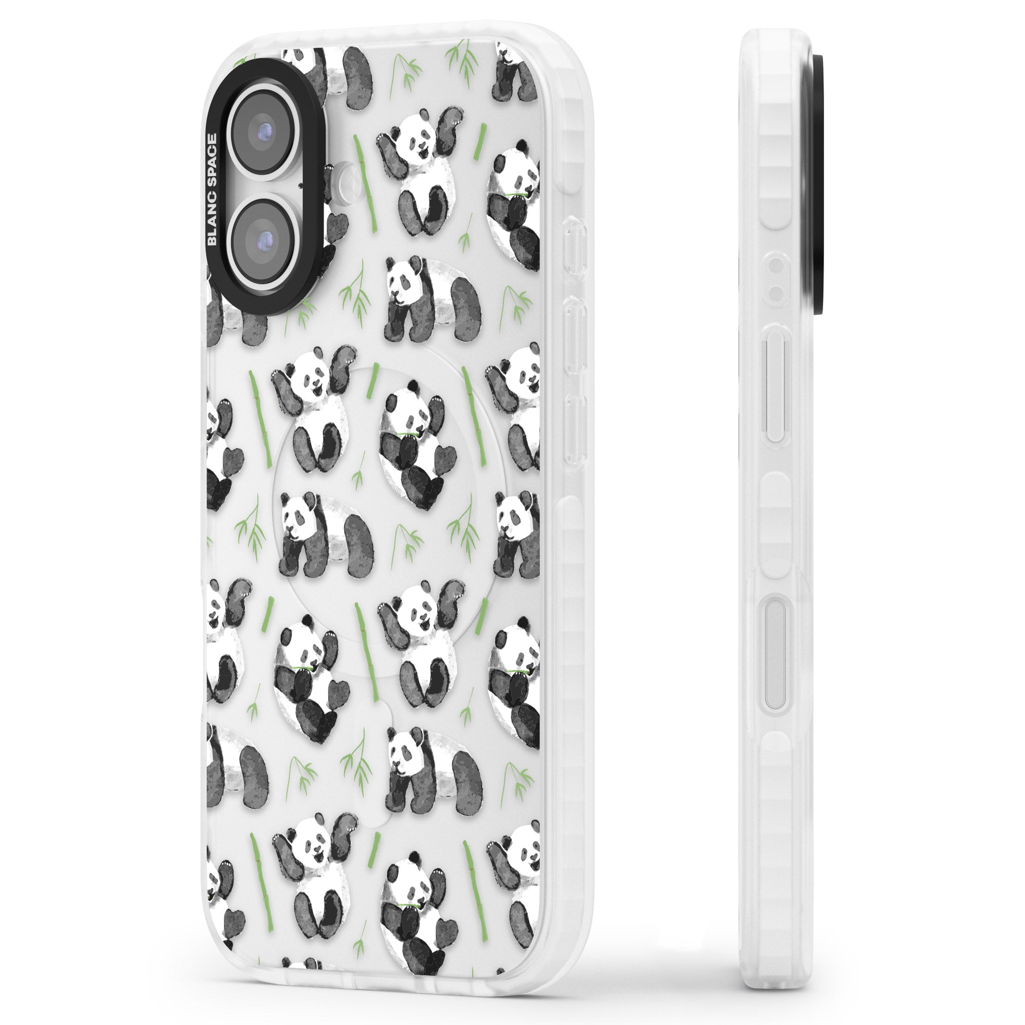 Watercolour Panda Pattern iPhone 17 Impact Clear Phone Case Side Profile