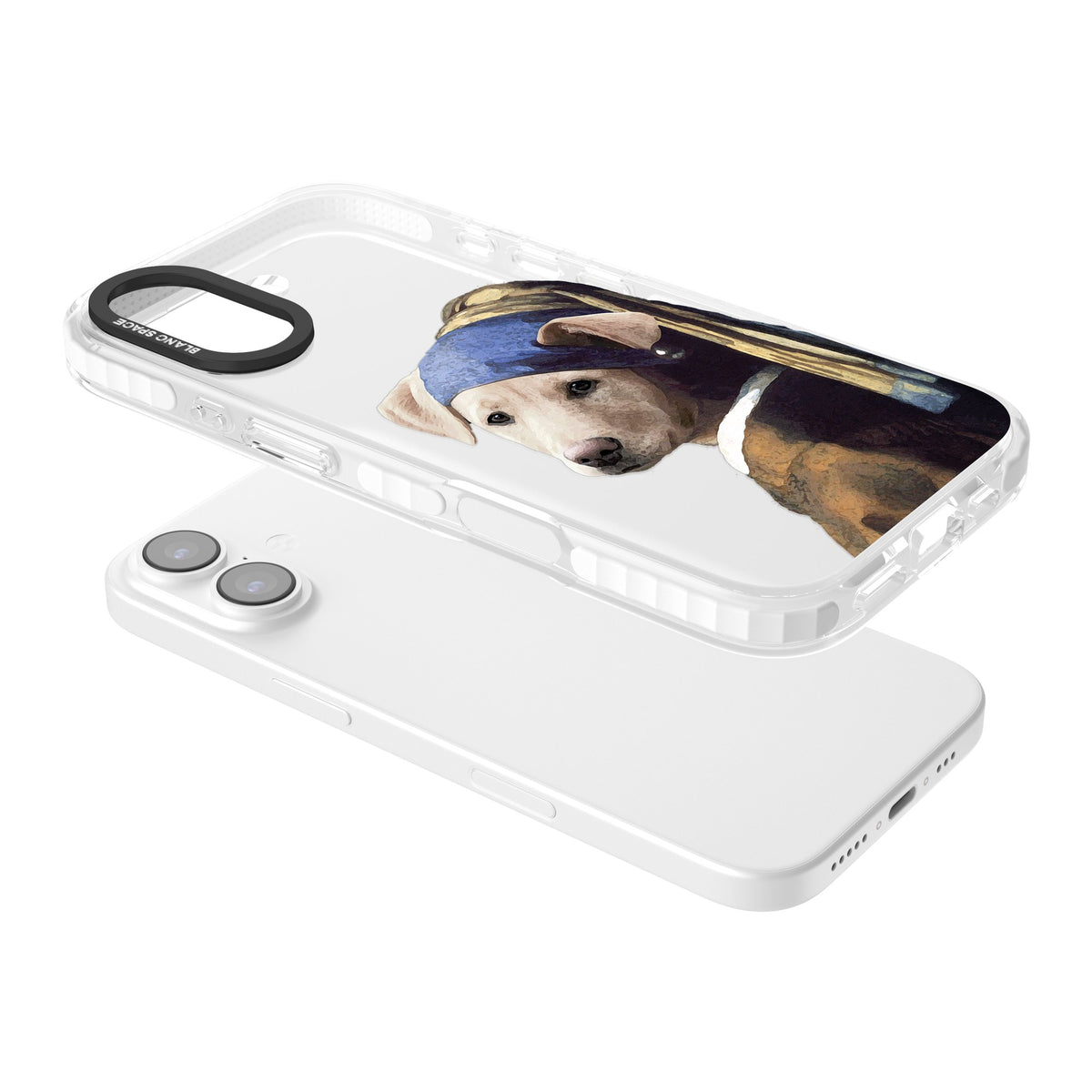 Doggo With A Pearl Earring iPhone 16 / iPhone 16 Plus / iPhone 17 Impact Clear Phone Case angled