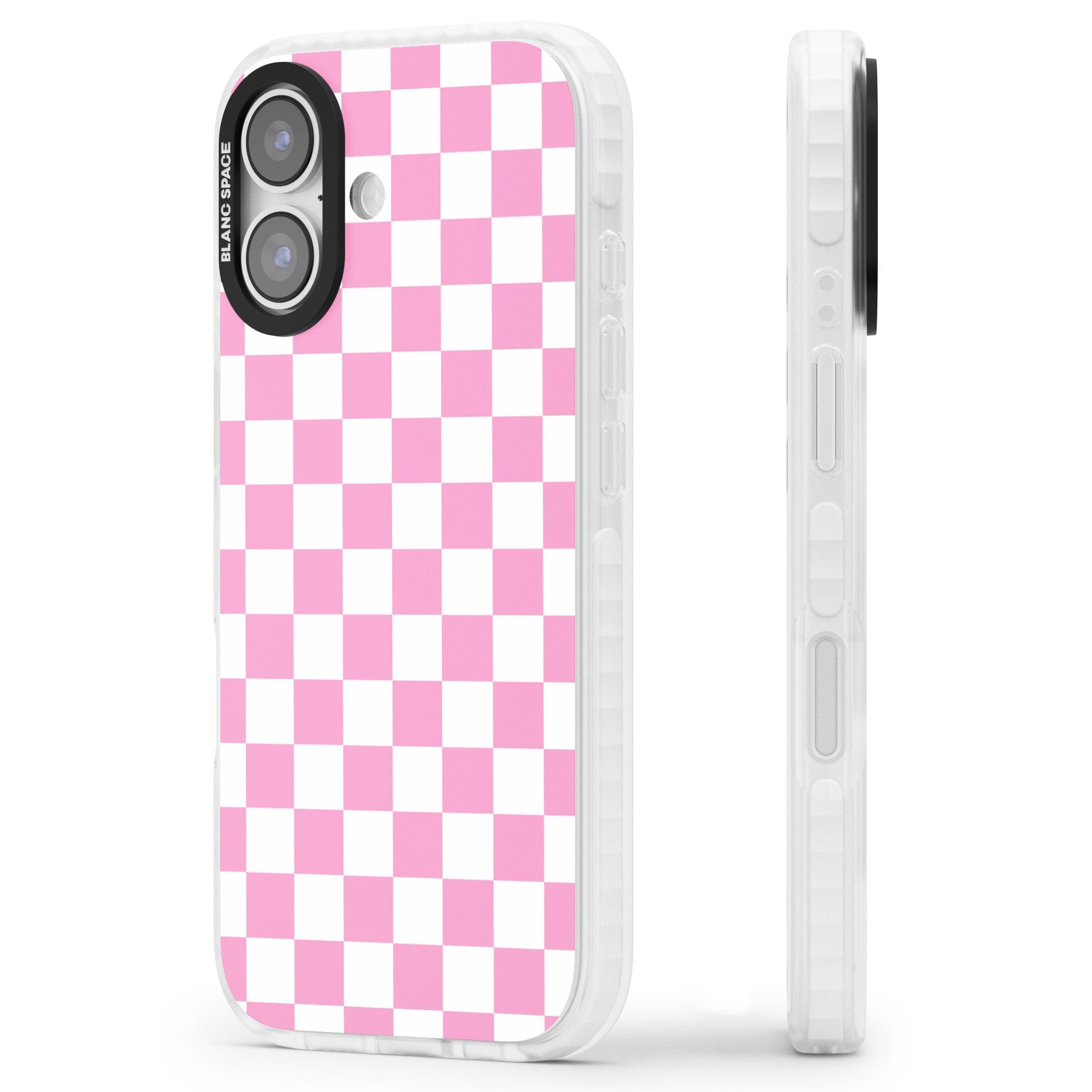 Pink Checkered iPhone 17 Impact Clear Phone Case Side Profile