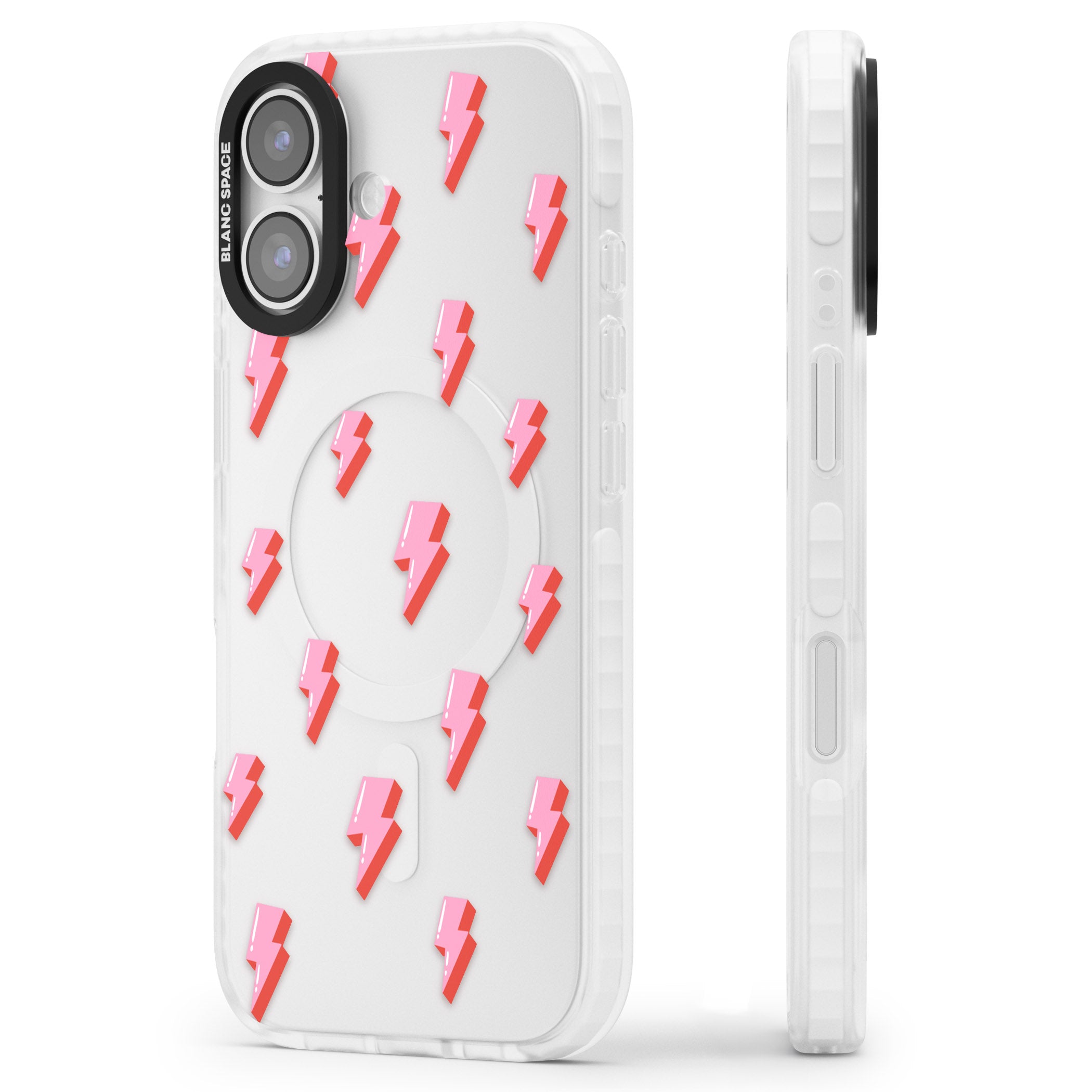 Pink Bolt Pattern iPhone 17 Impact Clear Phone Case Side Profile