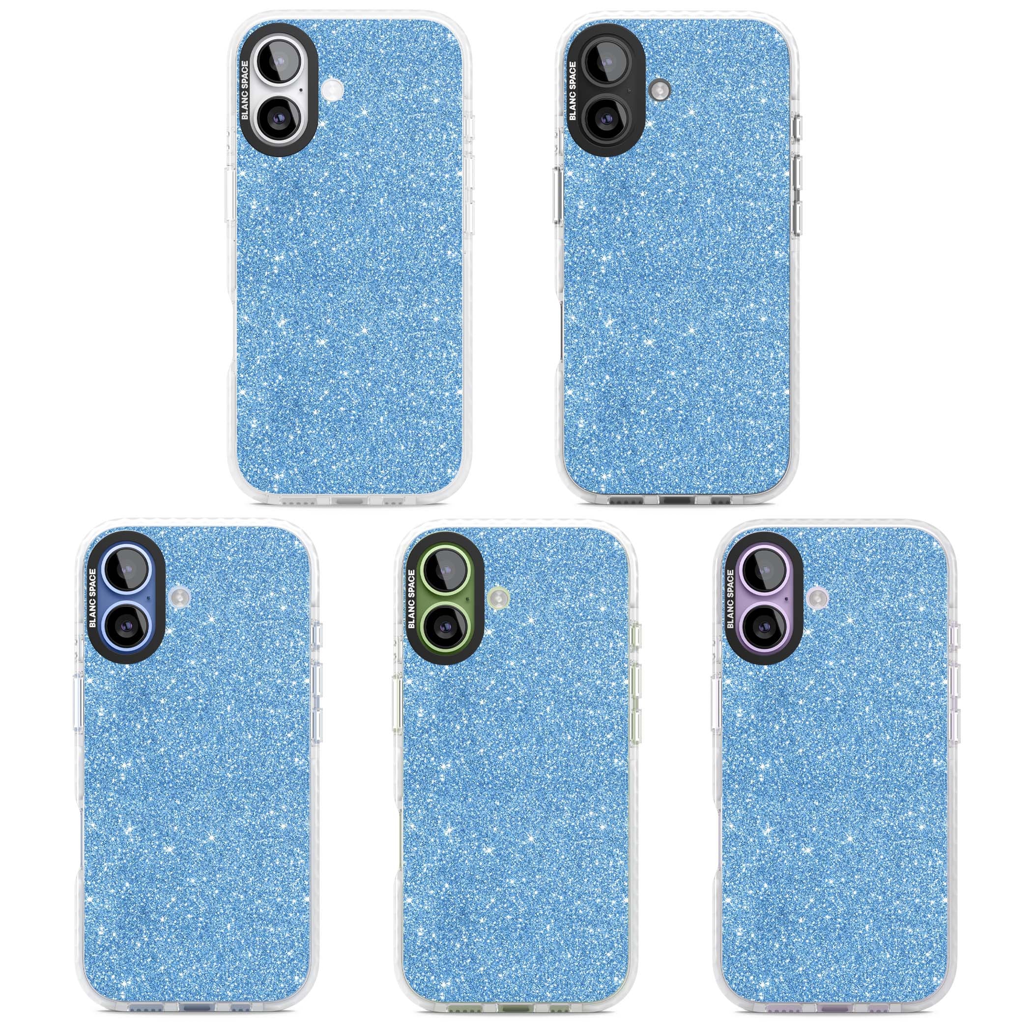 Blue Glitter blue glitter iPhone case featuring dense sparkling cerulean glitter with a glamorous shimmering finish | Black Impact case for iPhone 17