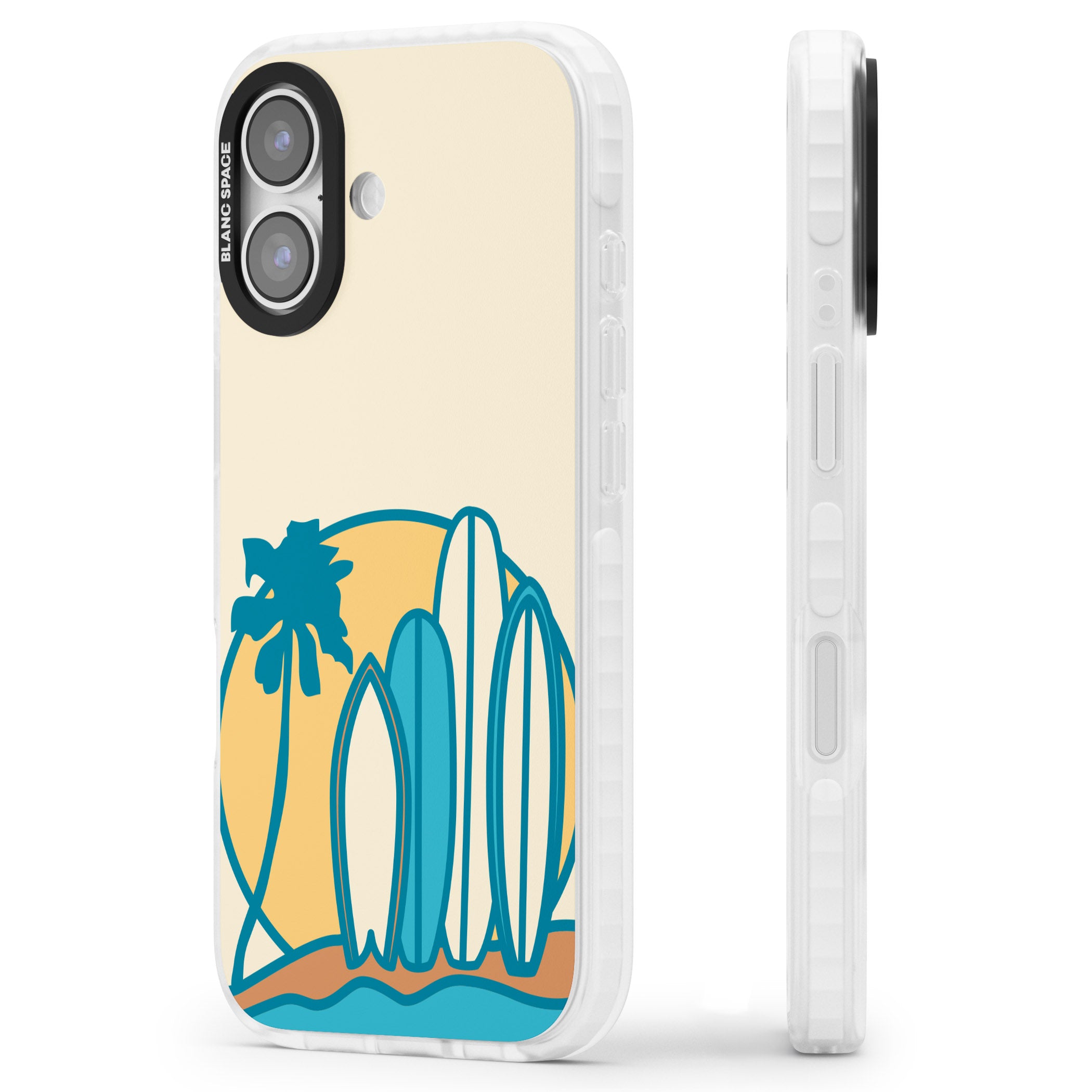 Coastal Surf Vibes iPhone 17 Impact Clear Phone Case Side Profile