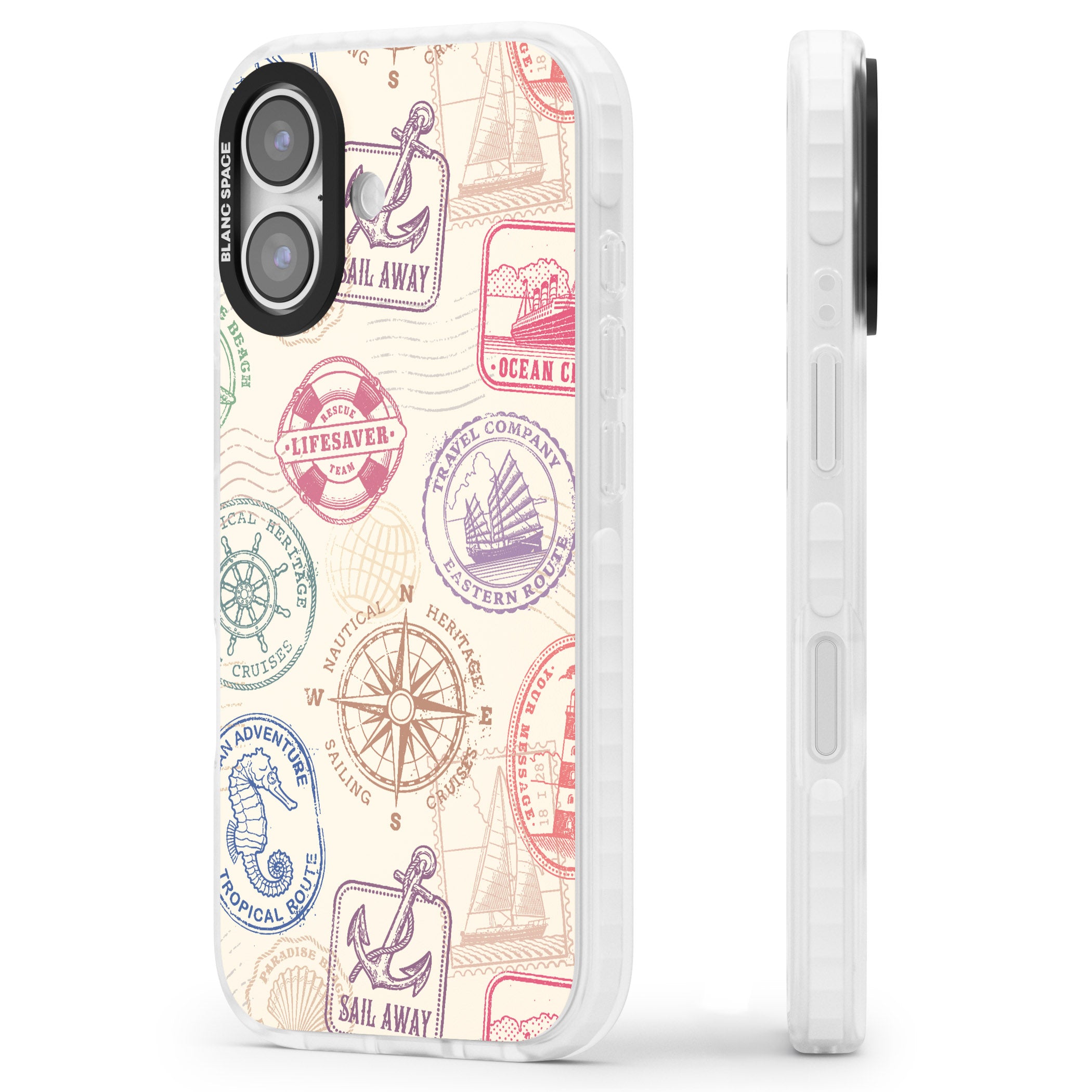 Nautical Stamps iPhone 17 Impact Clear Phone Case Side Profile