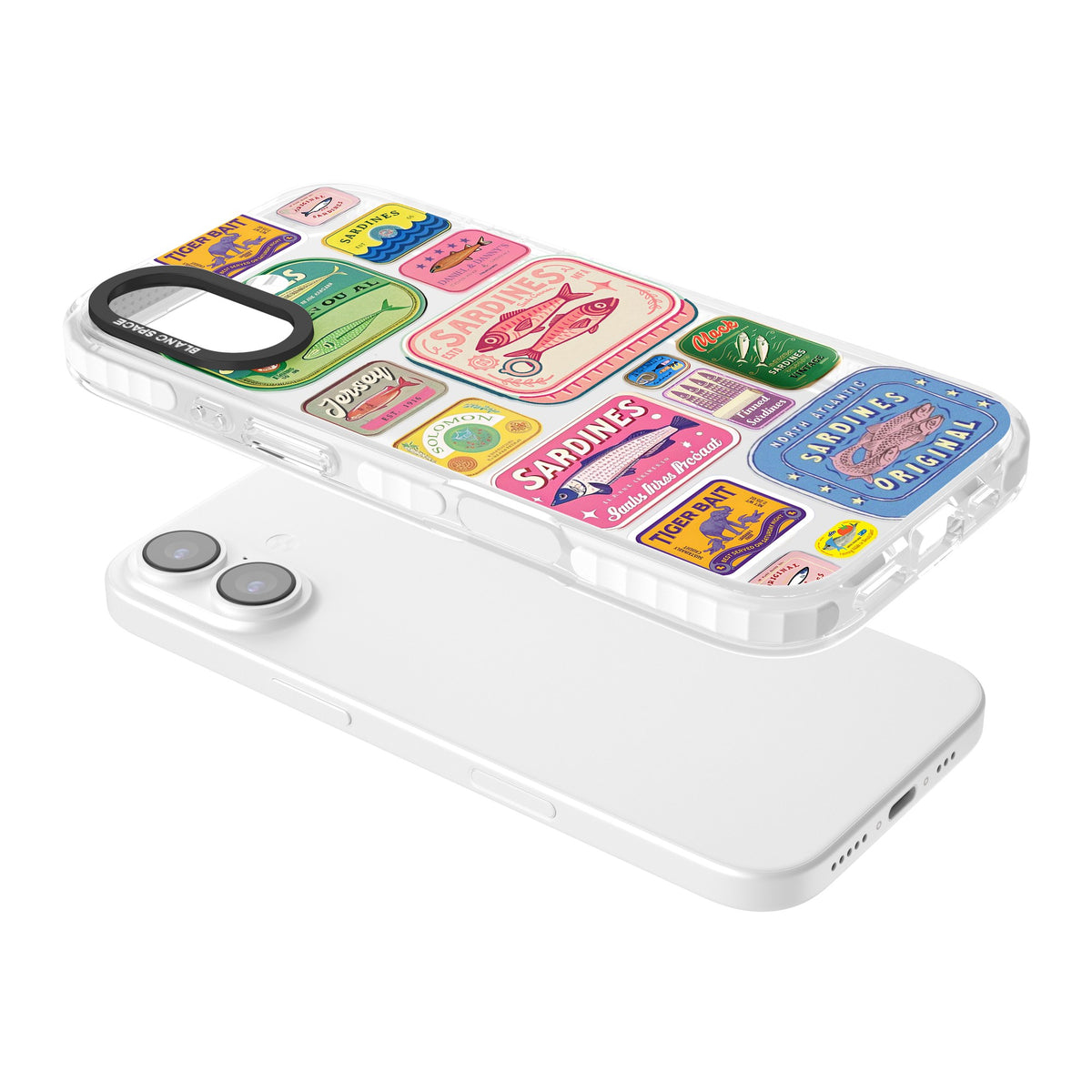 Coastal Sardines iPhone 16 / iPhone 16 Plus / iPhone 17 Impact Clear Phone Case angled