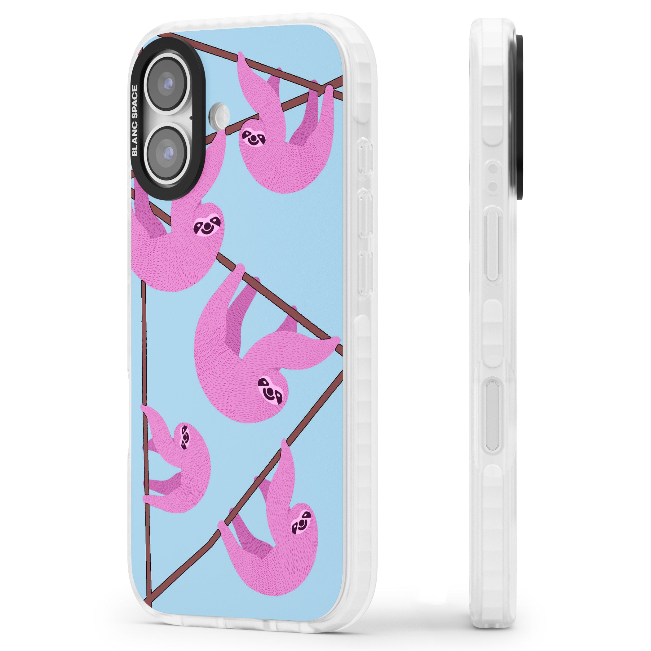 Pink Sloth iPhone 17 Impact Clear Phone Case Side Profile