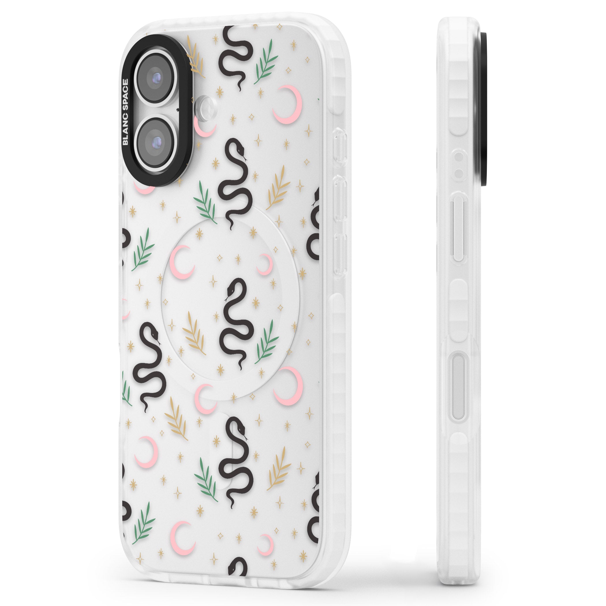 Snake & Moon Pattern iPhone 17 Impact Clear Phone Case Side Profile