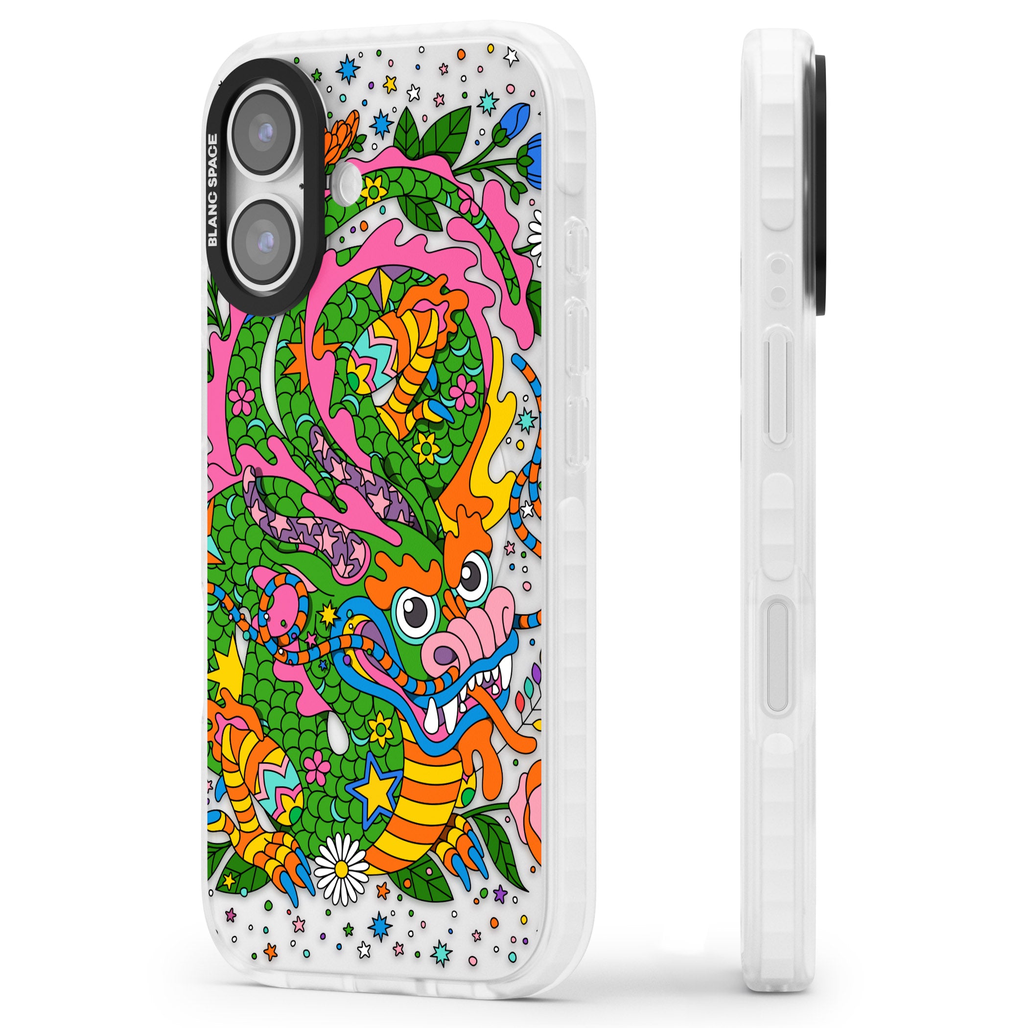 Psychedelic Jungle Dragon iPhone 17 Impact Clear Phone Case Side Profile