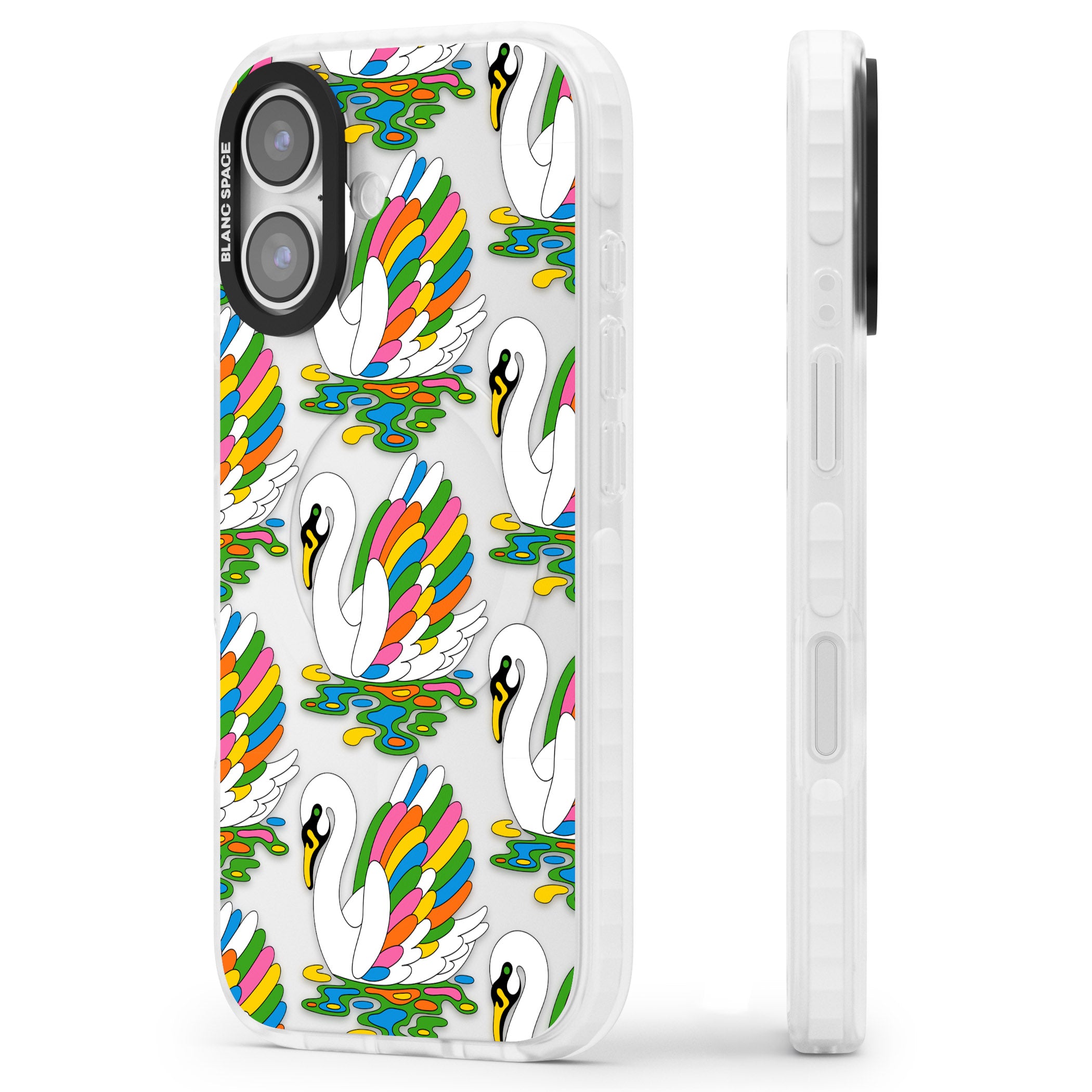 Colourful Swan Pattern iPhone 17 Impact Clear Phone Case Side Profile