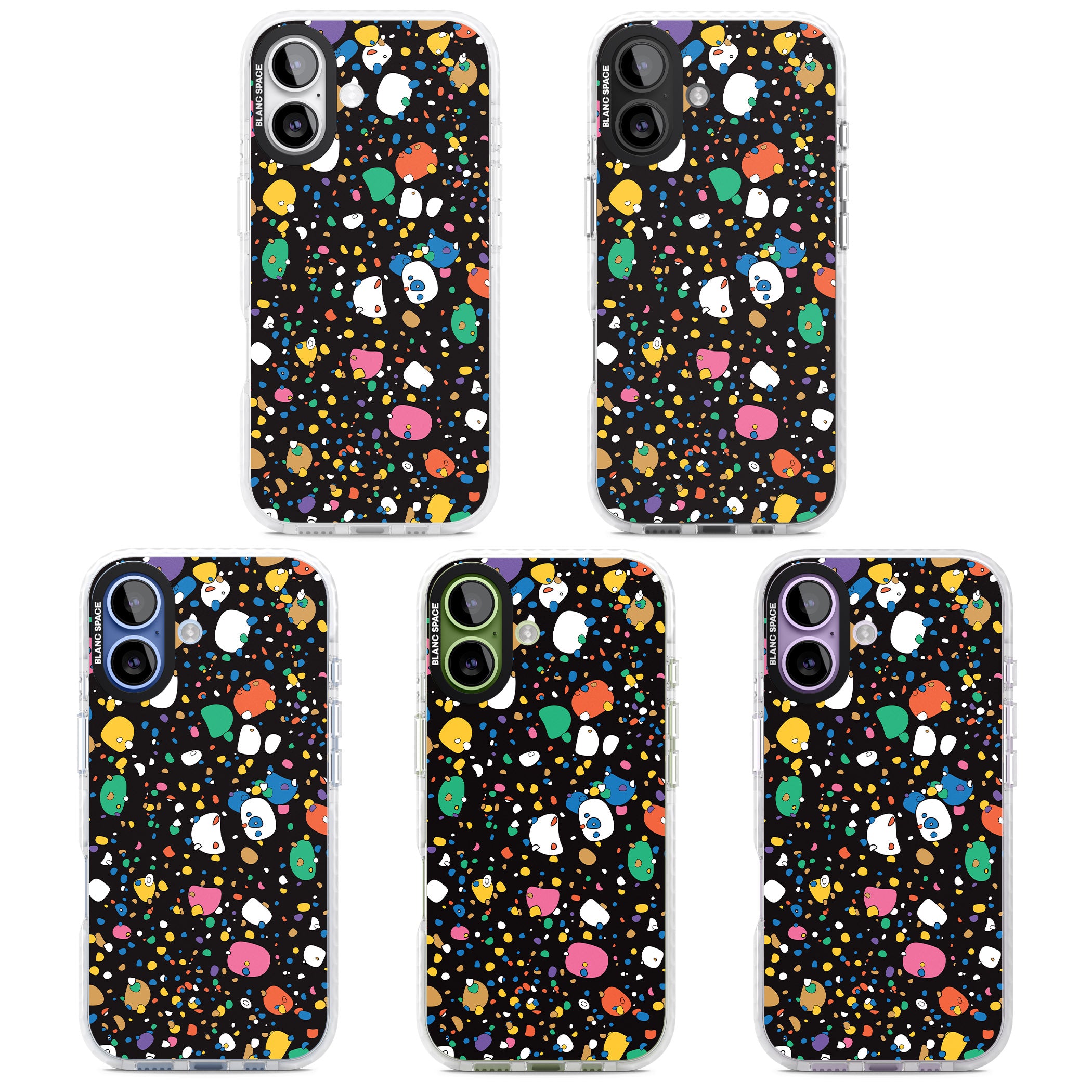 Colourful Confetti Pebbles (Black) iPhone 17 Impact Clear Phone Case APT Impact Protection