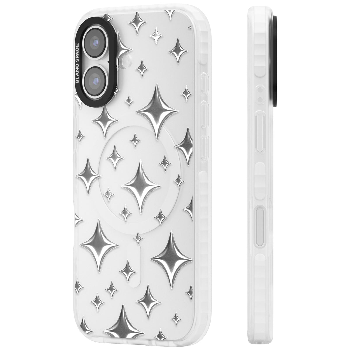 Chrome Puff Sparkle Pattern iPhone 16 / iPhone 16 Plus / iPhone 17 Impact Clear Phone Case side