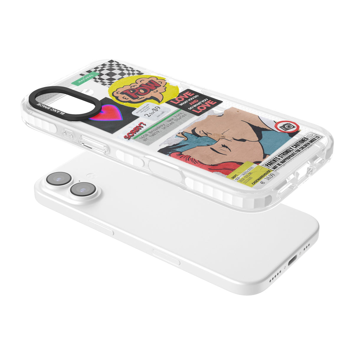 Retro Sticker Mix iPhone 16 / iPhone 16 Plus / iPhone 17 Impact Clear Phone Case angled