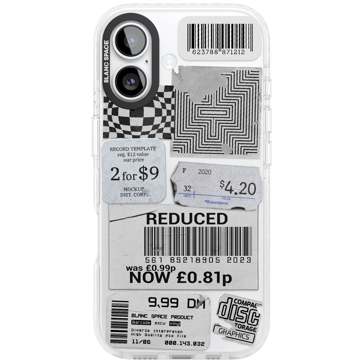 White Sticker Mix iPhone 16 / iPhone 16 Plus / iPhone 17 Impact Clear Phone Case front
