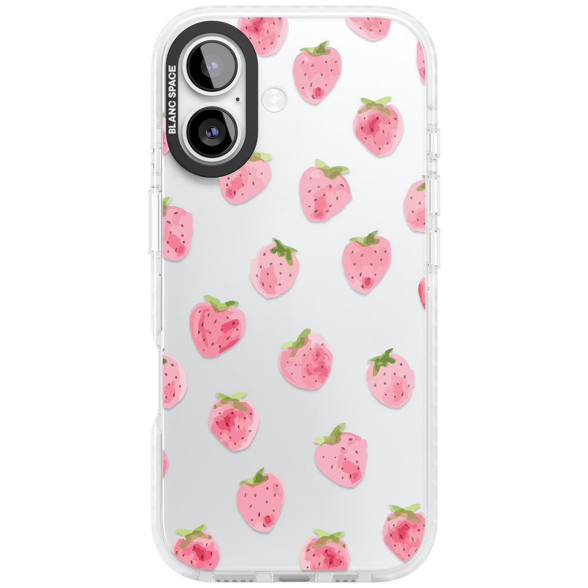 Pink Strawberry iPhone 16 / iPhone 16 Plus / iPhone 17 Impact Clear Phone Case front