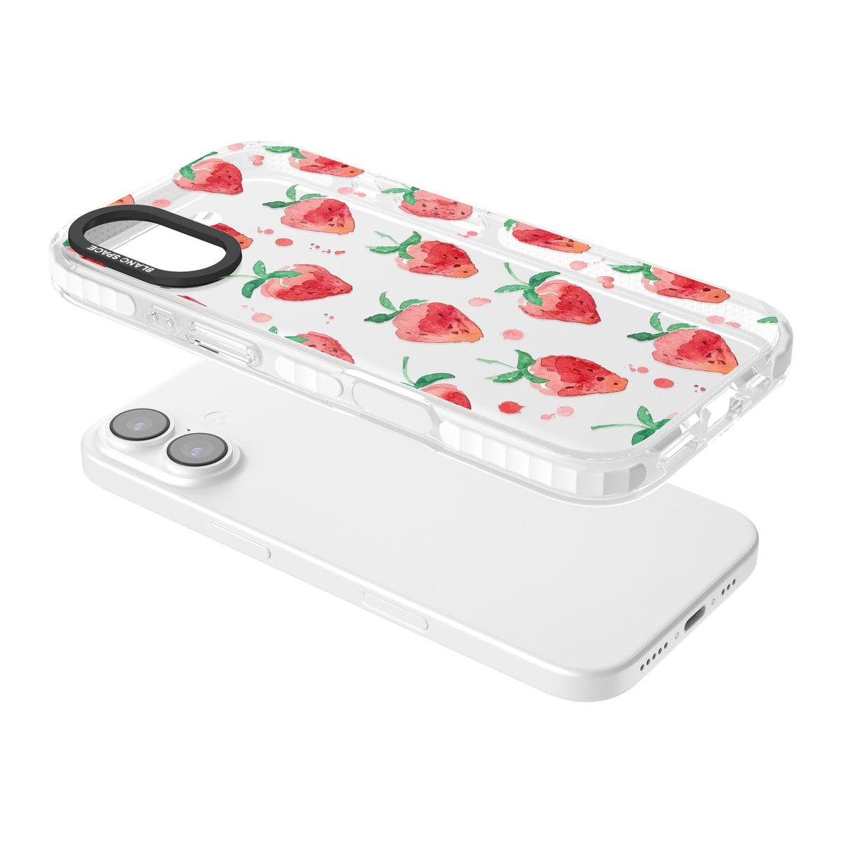 Strawberry Watercolour iPhone 16 / iPhone 16 Plus / iPhone 17 Impact Clear Phone Case angled