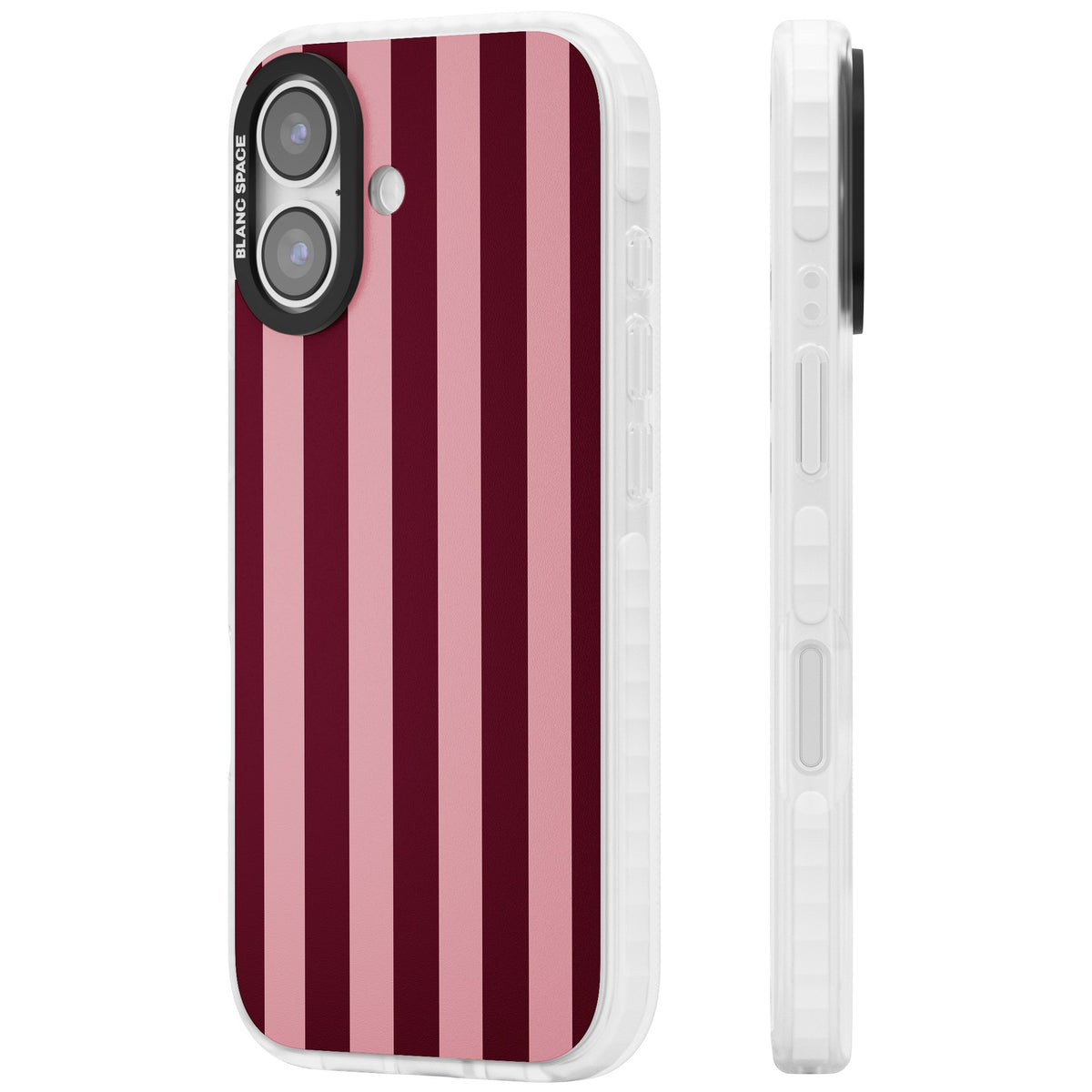Bordeaux Belle preppy iPhone case featuring bold vertical stripes in burgundy and soft blush pink iPhone 16 / iPhone 16 Plus / iPhone 17 Impact Clear Phone Case side