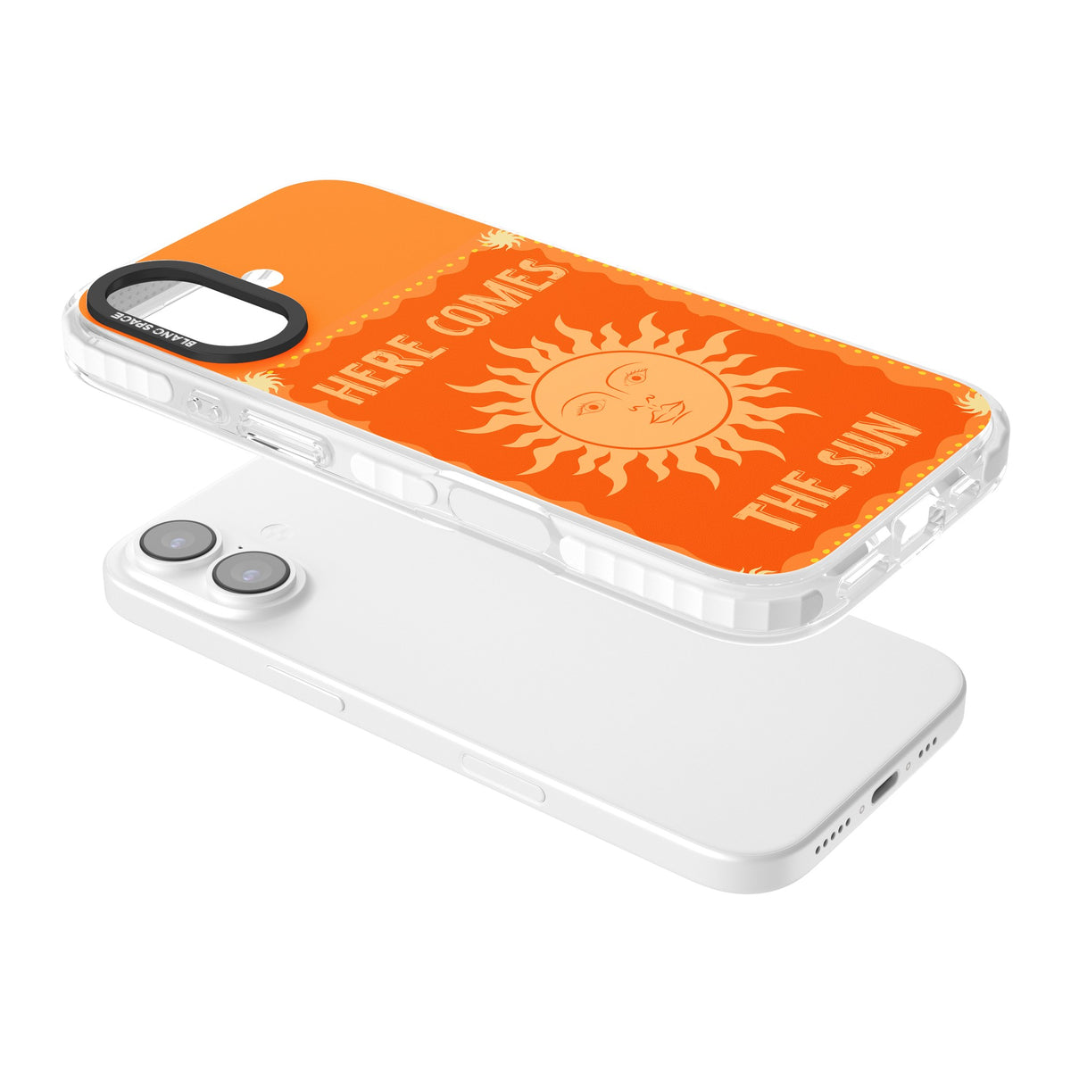 Here Comes The Sun iPhone 16 / iPhone 16 Plus / iPhone 17 Impact Clear Phone Case angled