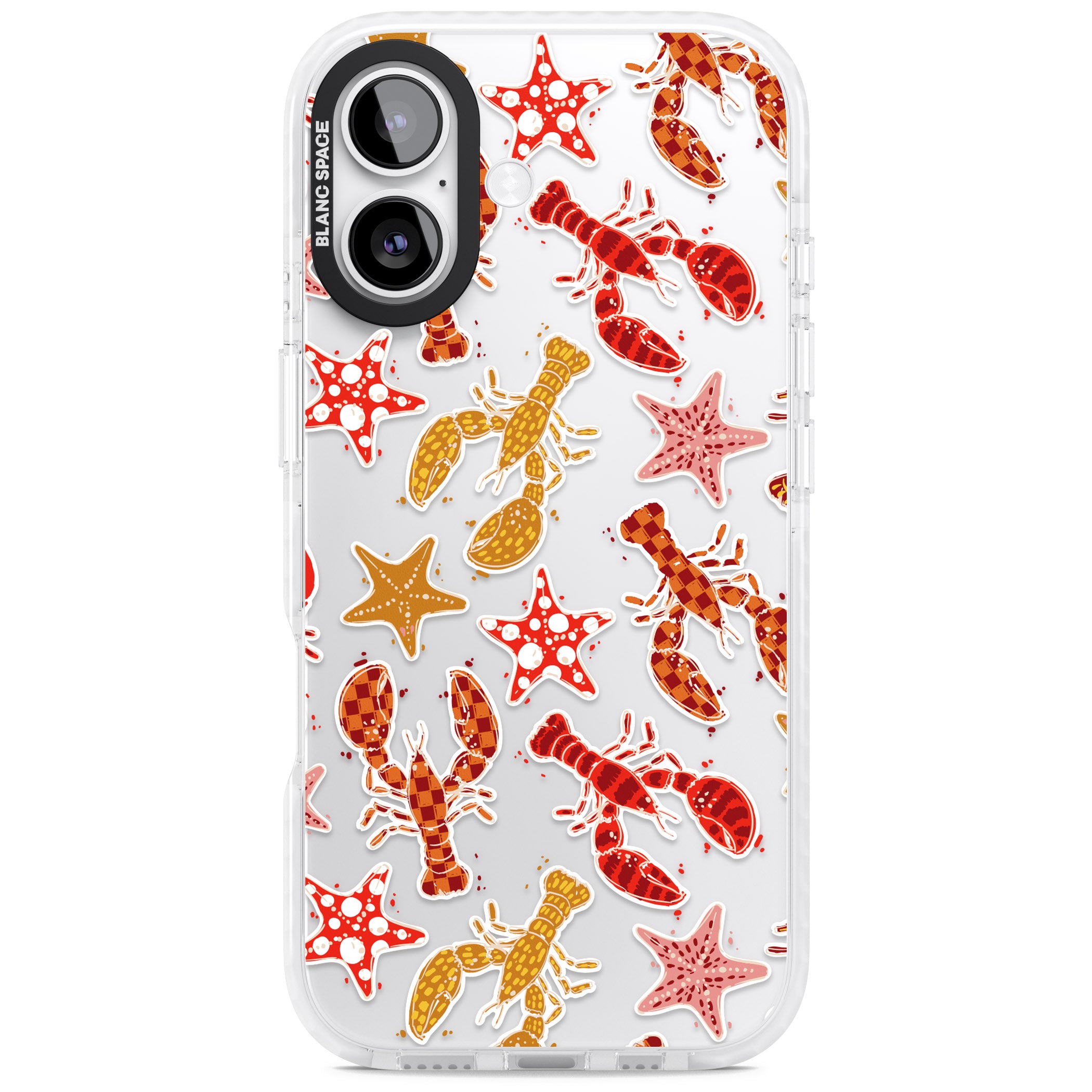 Lobster & Starfish Coastal Pattern iPhone 17 Impact Clear Phone Case