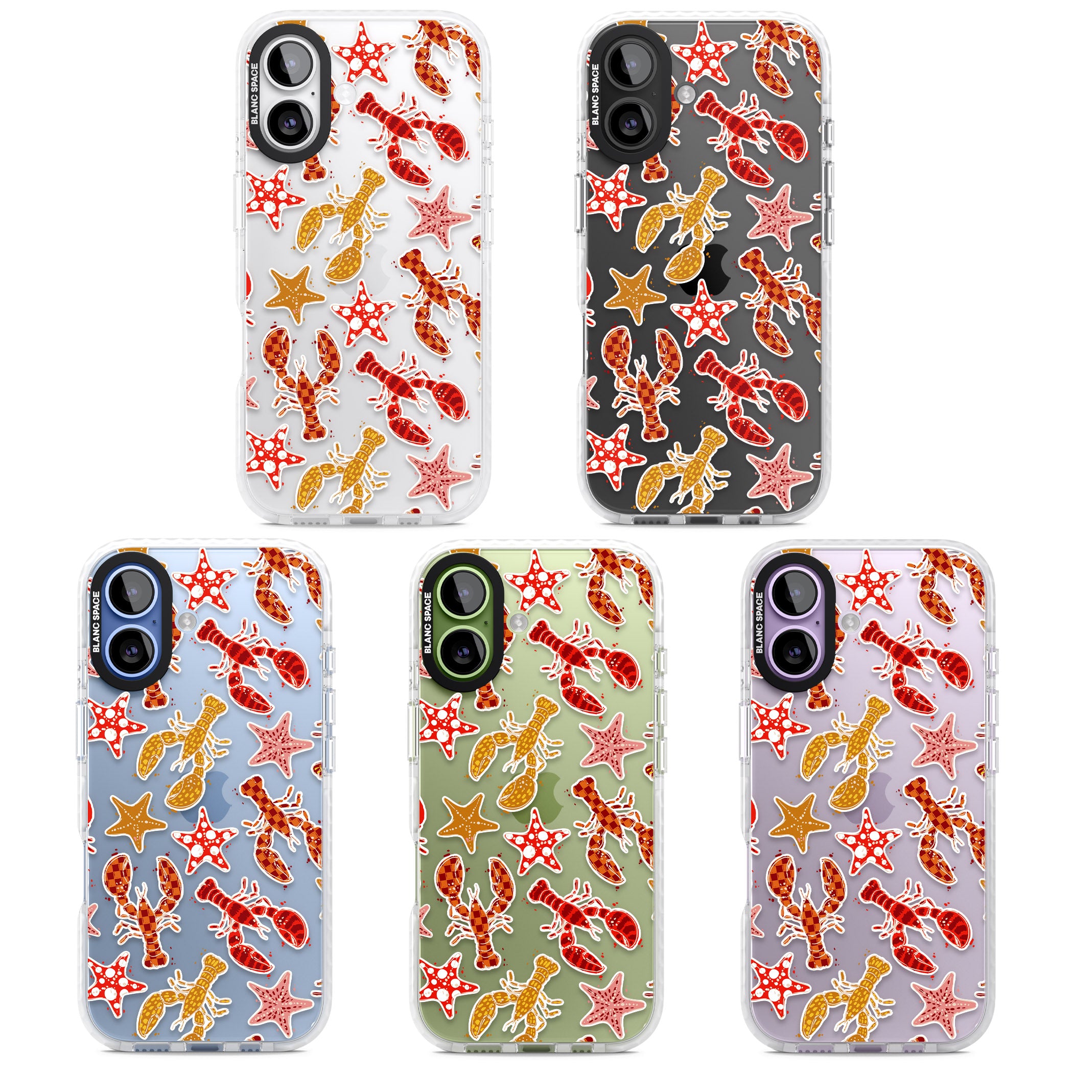 Lobster & Starfish Coastal Pattern iPhone 17 Impact Clear Phone Case APT Impact Protection
