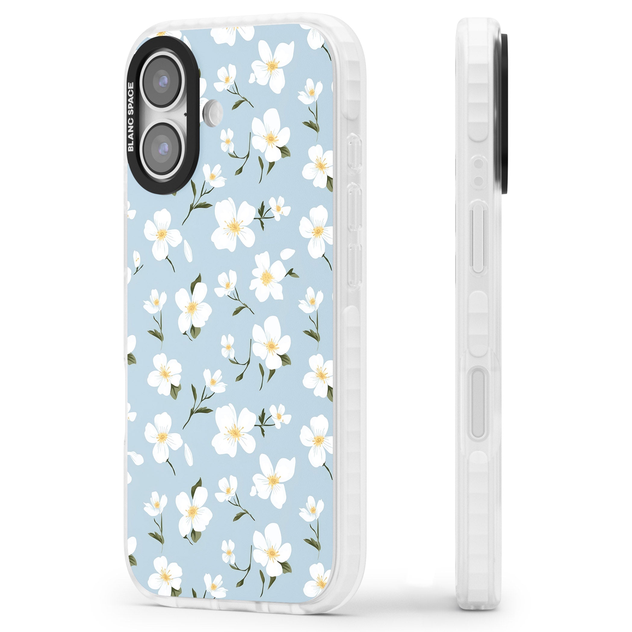 Soft White Blossoms iPhone 17 Impact Clear Phone Case Side Profile