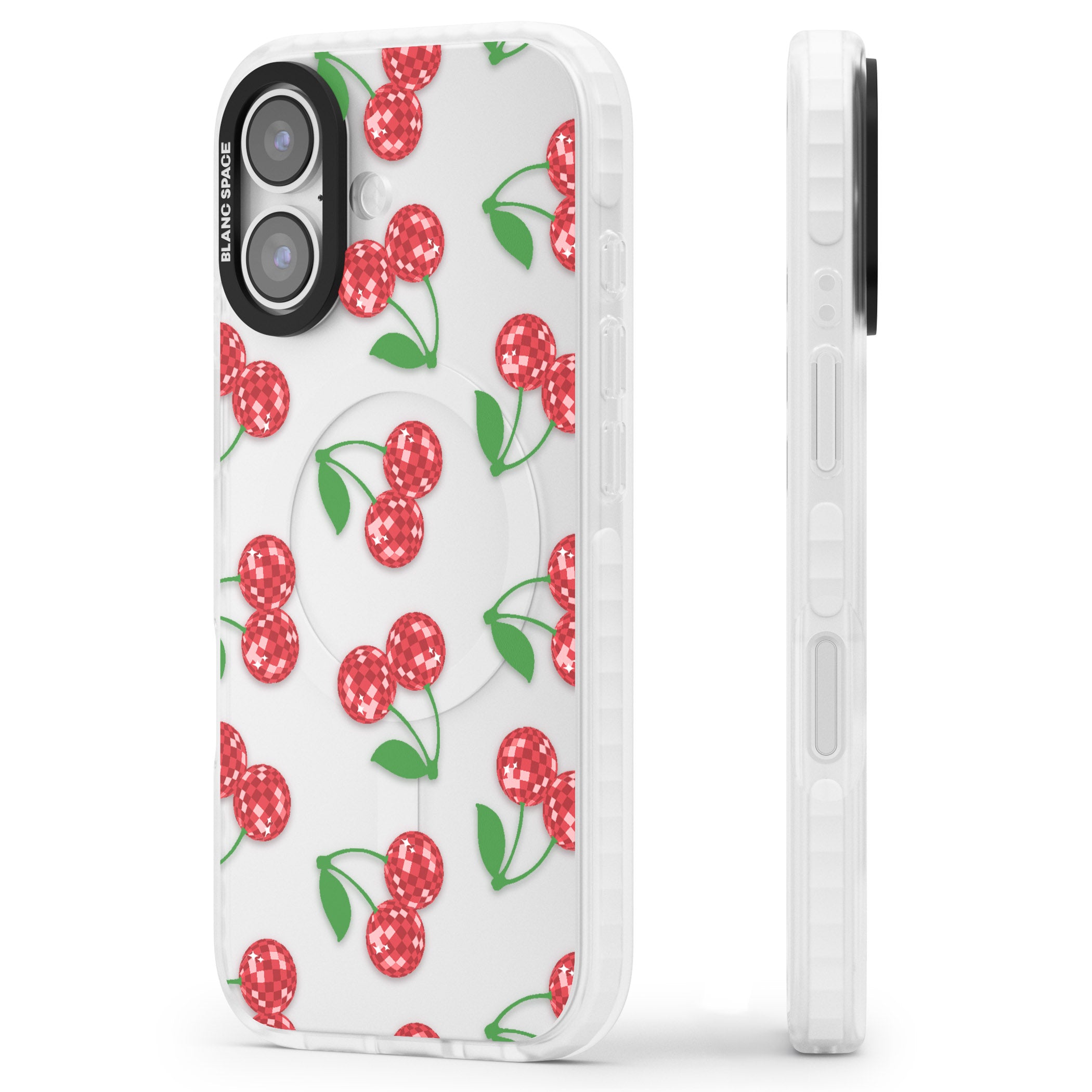 Disco Cherry Pattern iPhone 17 Impact Clear Phone Case Side Profile