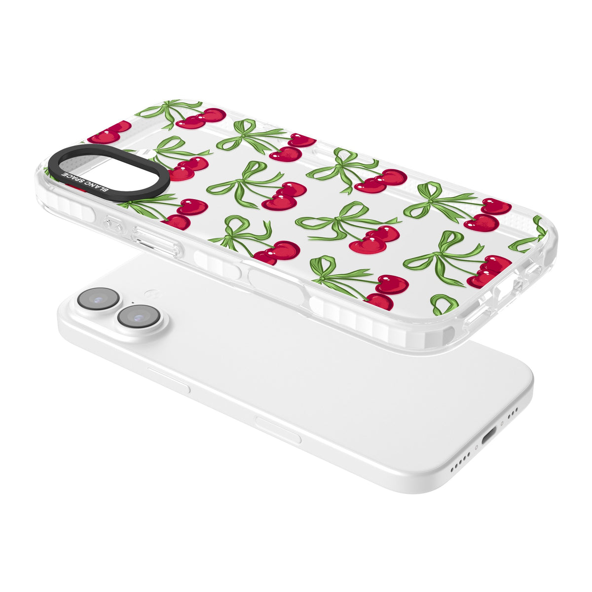 Cherry Bows iPhone 16 / iPhone 16 Plus / iPhone 17 Impact Clear Phone Case angled